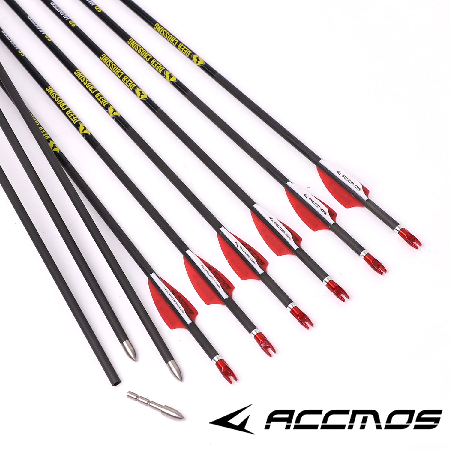 ACCMOS 31 Pollici Frecce in Carbonio Spine 250 350 400 500 600 700 800 900 1000 OD 5,6mm ID 4,2 mm Caccia Pratica Frecce, per Adulti Giovani Arco Compound Arco Ricurvo Riprese 6/12 Pezzi