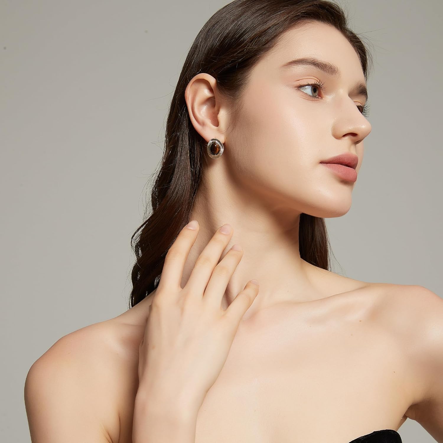 Tiger Eye Stud Earrings for Women Gold Post Earring Round Gemstone Earrings Vintage Elegant Jewelry Boho Earring for Women - Image 4