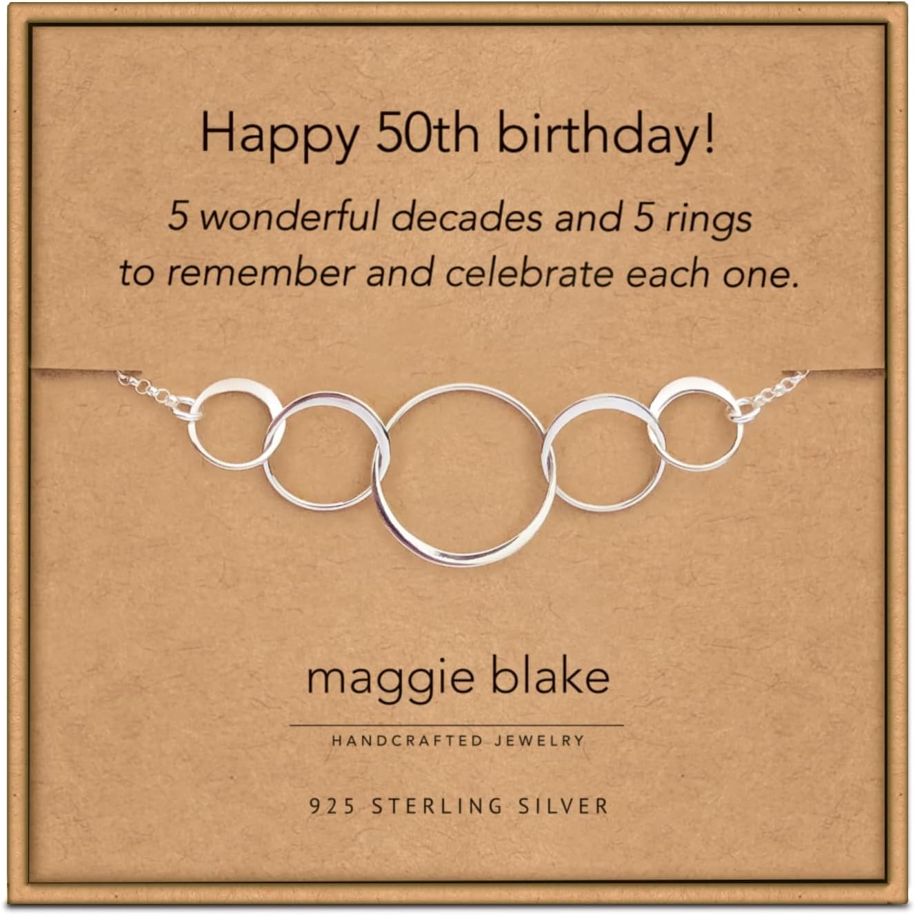 50th Birthday Gifts for Women - Sterling Silver 5 Circle 50th Birthday Necklace for Women – Fifty Milestone Jewelry Gift for Her, Mom, Wife, Sister - 5 decade jewelry 50 years old