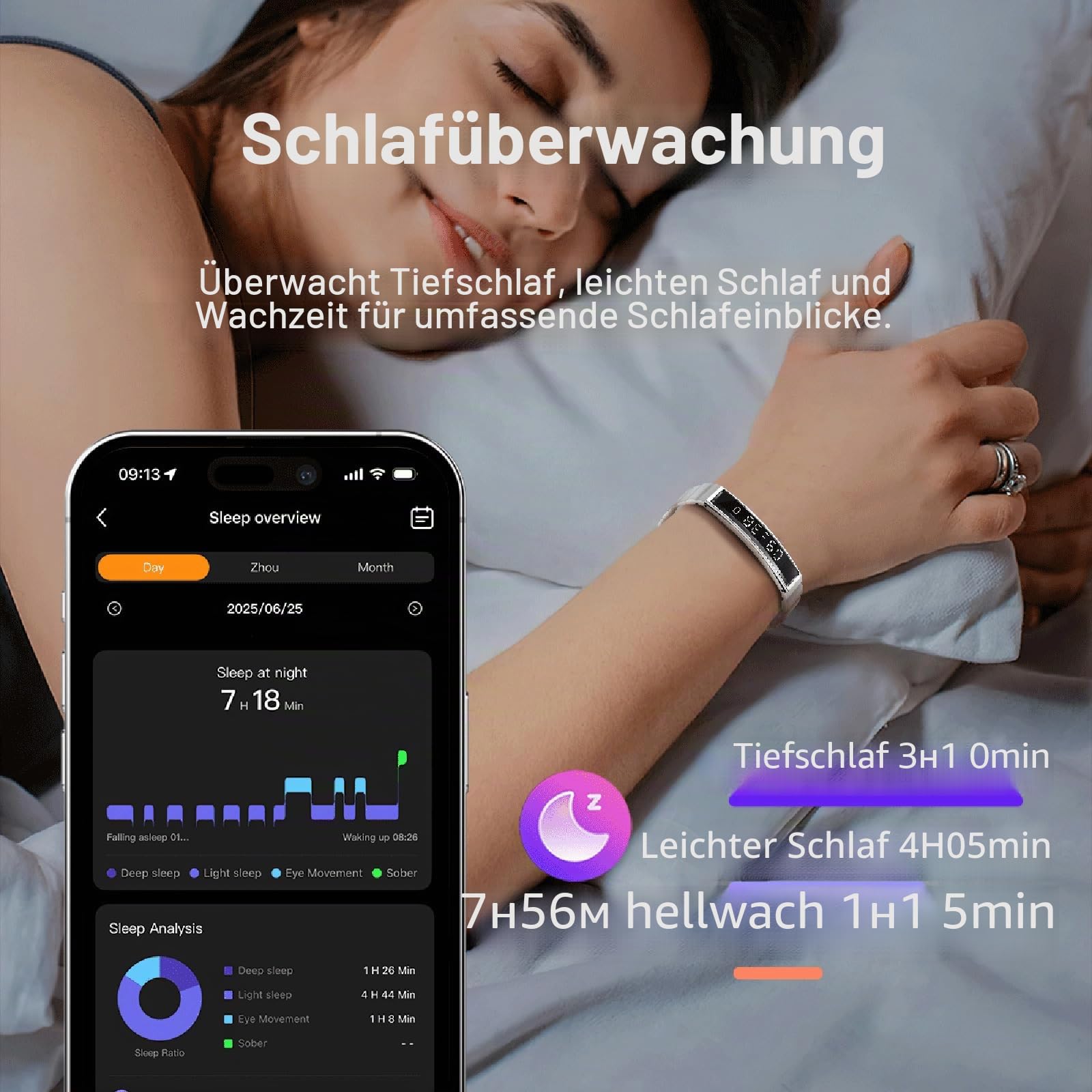 findtime Smart Band Schrittzähler Armband Fitness Tracker Schmal Pulsmessser Schlaftracker IP68 Wasserdicht Stress Zyklus Tracking Sportmodi Aktivitätstracker Fitness Armband für iOS Android