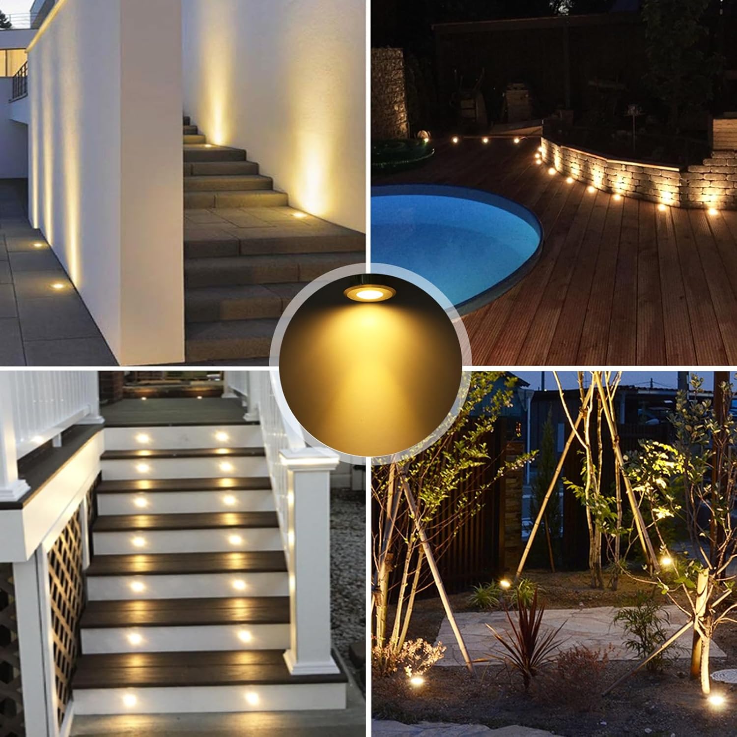 LED Deck Lights Kits with Protecting Shell, Aluminum Φ1.65in Low Voltage 12V IP67 Waterproof, Recessed LED Outdoor Stair Step Landscape Lighting for Yard Floor Patio Kitchen Decoration, 6 Pack