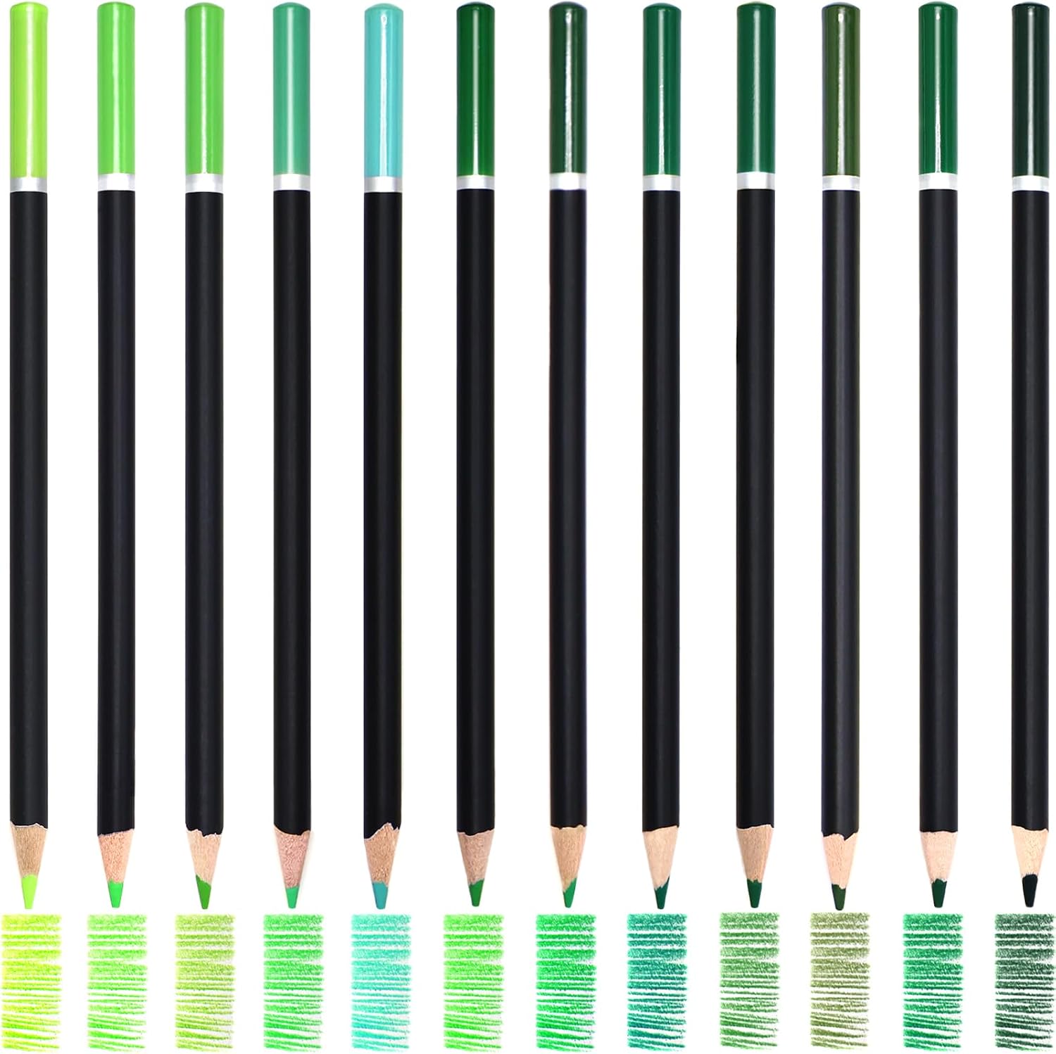 12 Colors Green Colored Pencils for Teens Adults, Oil Based Wooden Colored Pencil Set, Art Supplies for Artist Adults Coloring Drawing Sketching, Pre-sharpened