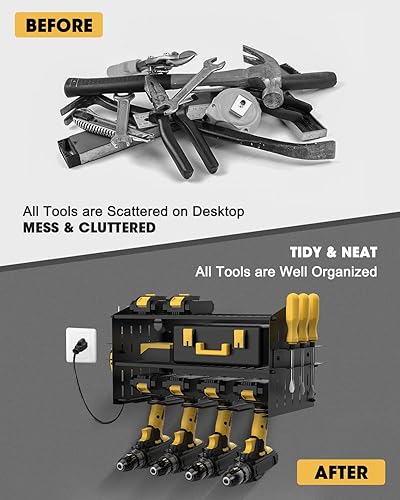Miniatura 3 de WellMall Organizador de herramientas eléctricas con estación de carga de 3 capas de montaje en pared, organizador de herramientas eléctricas con