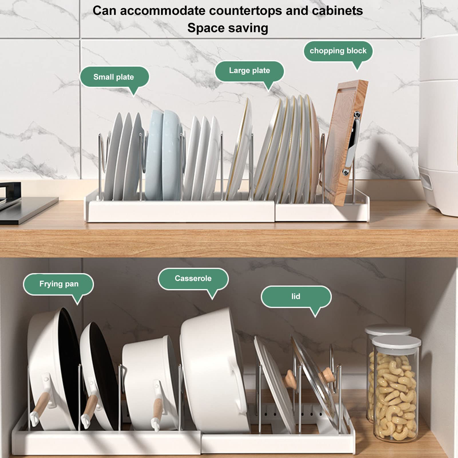 Pots and Pans Under Cabinet Organizer - 8-Tier Adjustable Pan Organizer Rack for Cupboard - Heavy-Duty Pot & Pan Organizer - Perfect for Storing Pots, Pans, Lids - Simple Pots and Pans Under Cabinet Organizer - 8-Tier Adjustable Pan Organizer Rack for Cupboard - Heavy-Duty Pot & Pan Organizer - Perfect for Storing Pots, Pans, Lids - Simple