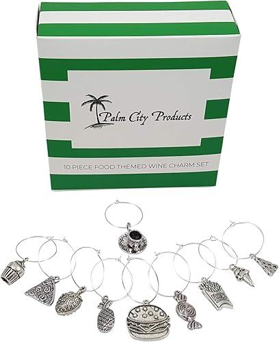 Miniatura 5 de Palm City Products Around the World - Juego de dijes de vino con temática de comida, vino y viajes, juego de 28 piezas, Zinc, No es una piedra