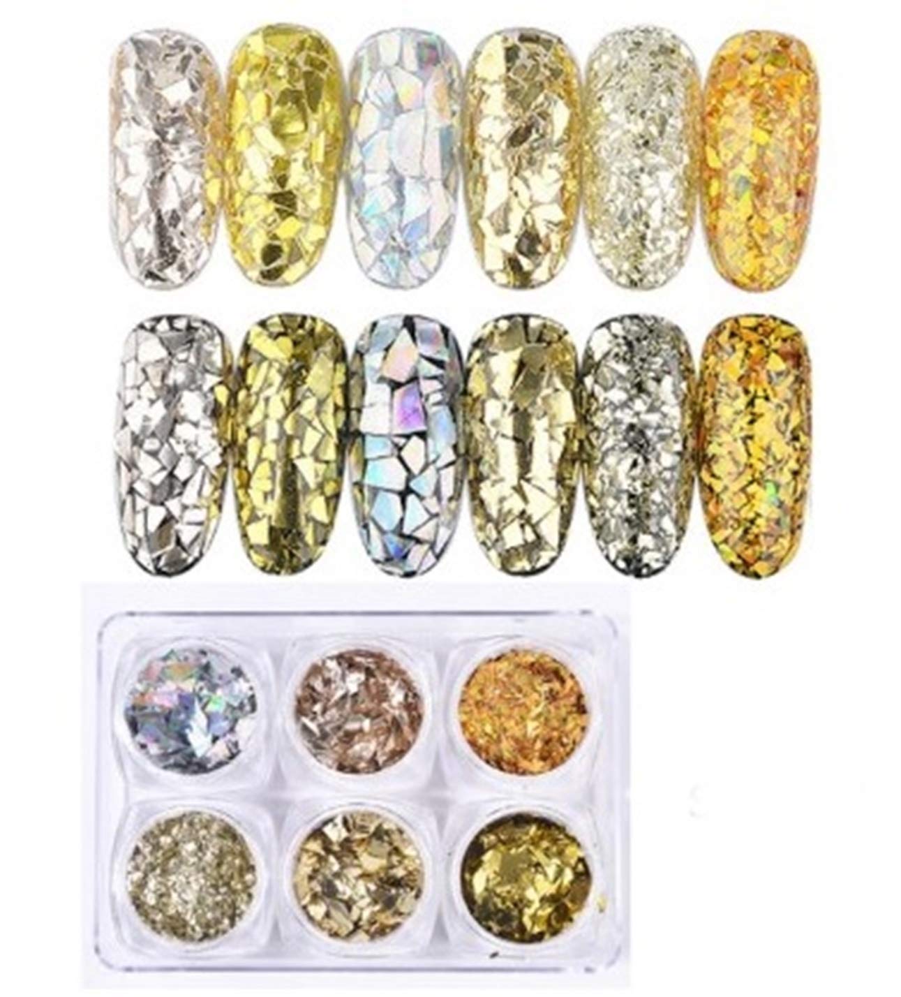 6 Pc Holographic Foil Glass Transfer Nail Art Rhinestones Pleasure Popular Nails Crystal Sequin Sticker Decal Acrylic Kits Orange Color Tip Gel Kids Tool Heart Decorations, Type-02