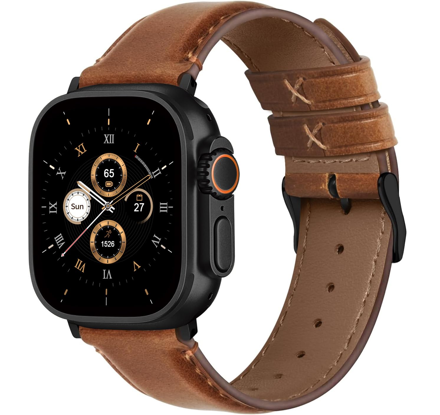 FullmosaCompatible with Apple Watch Straps 42mm 44mm 45mm 46mm 49mm for Men Women, Leather iWatch Band for Ultra/SE 3 2 1/Series 11 10 9 8 7 6 5 4 3 2 1, Brown+Black Buckle