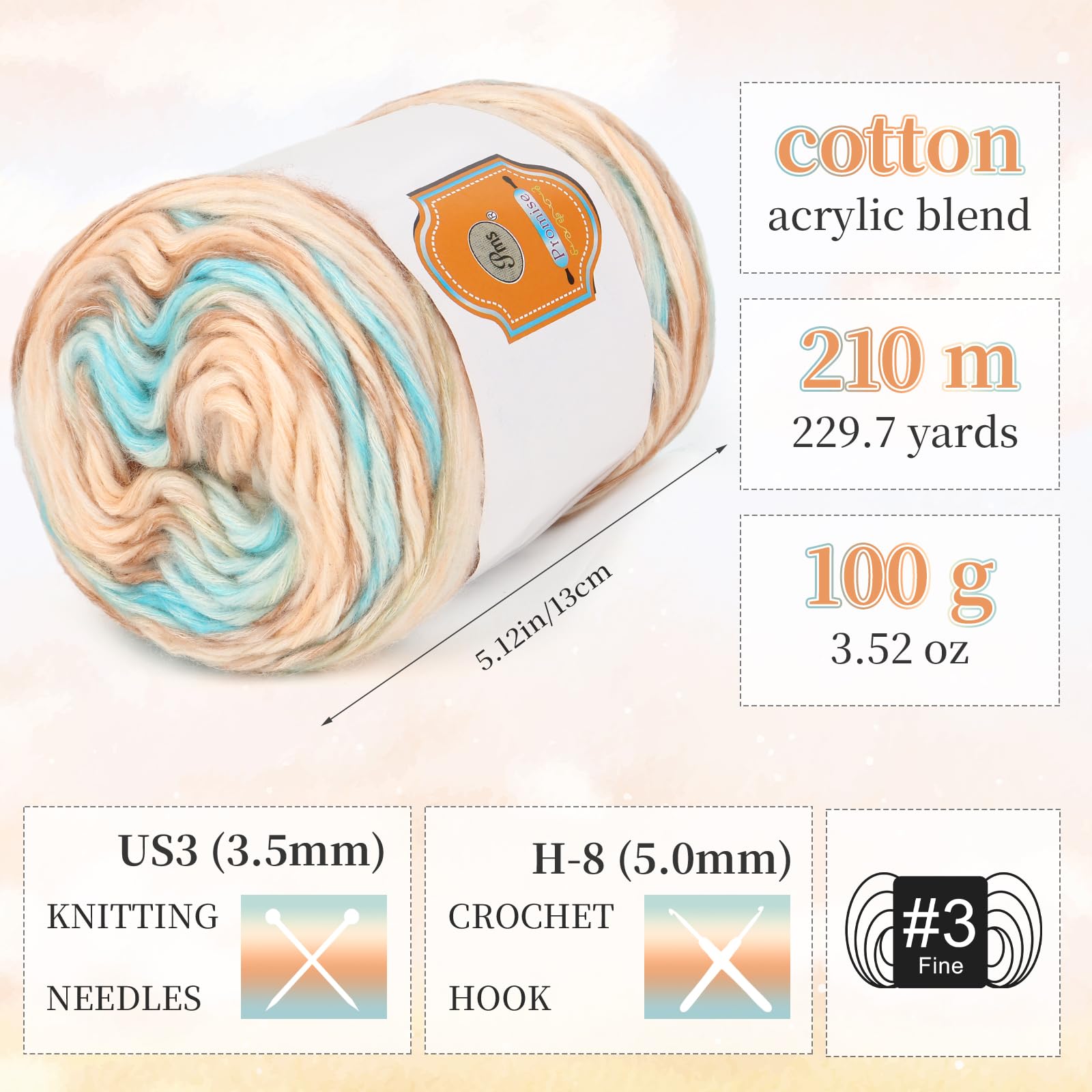 Aeelike 400g Yarn Cake Ombre, 55% Cotton 34% Acrylic 11% Polyester - Image 3