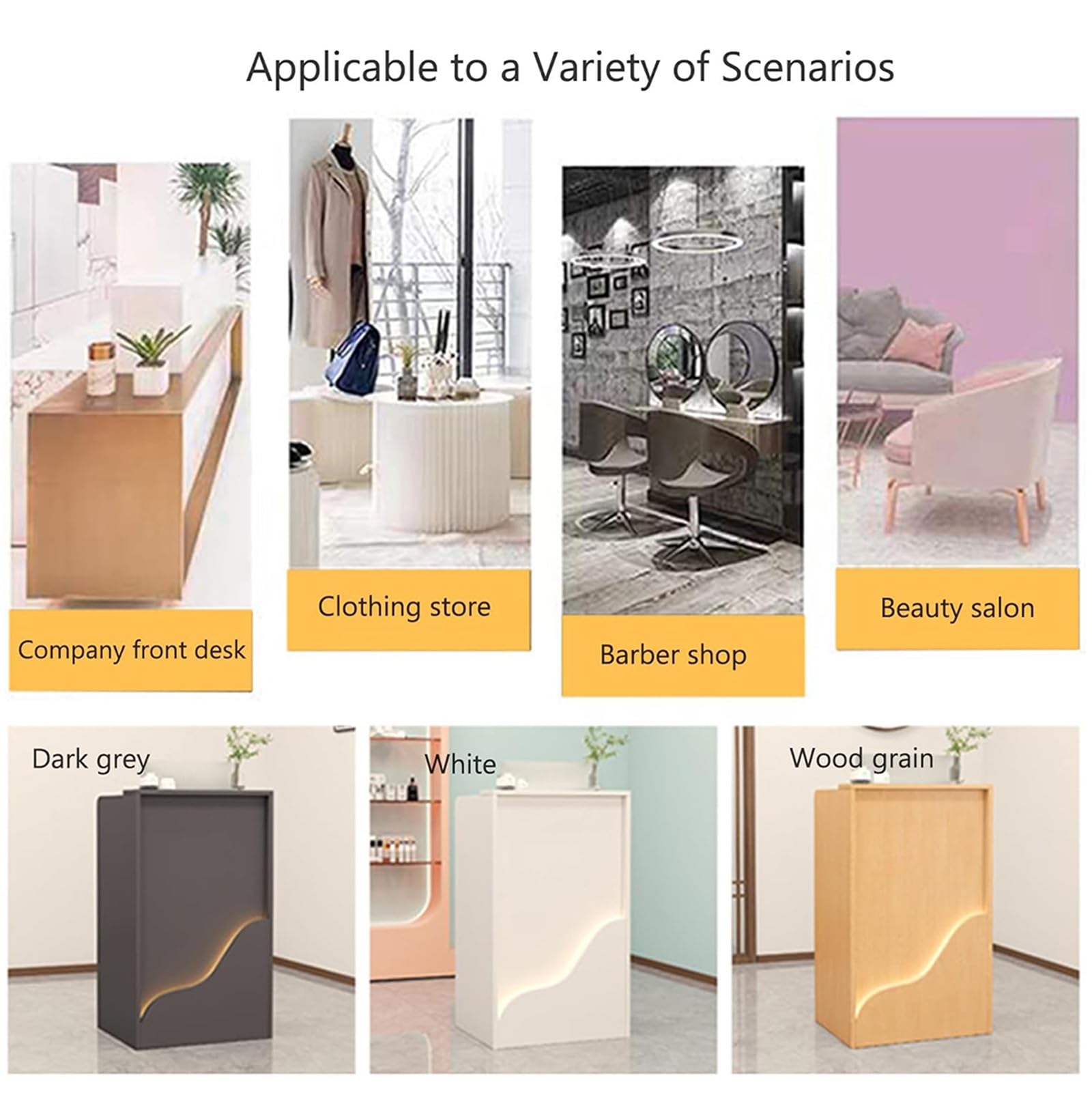 Banco Reception moderno con striscia luminosa a LED e cassetti per minimarket, negozi di abbigliamento, barbieri, alberghi
