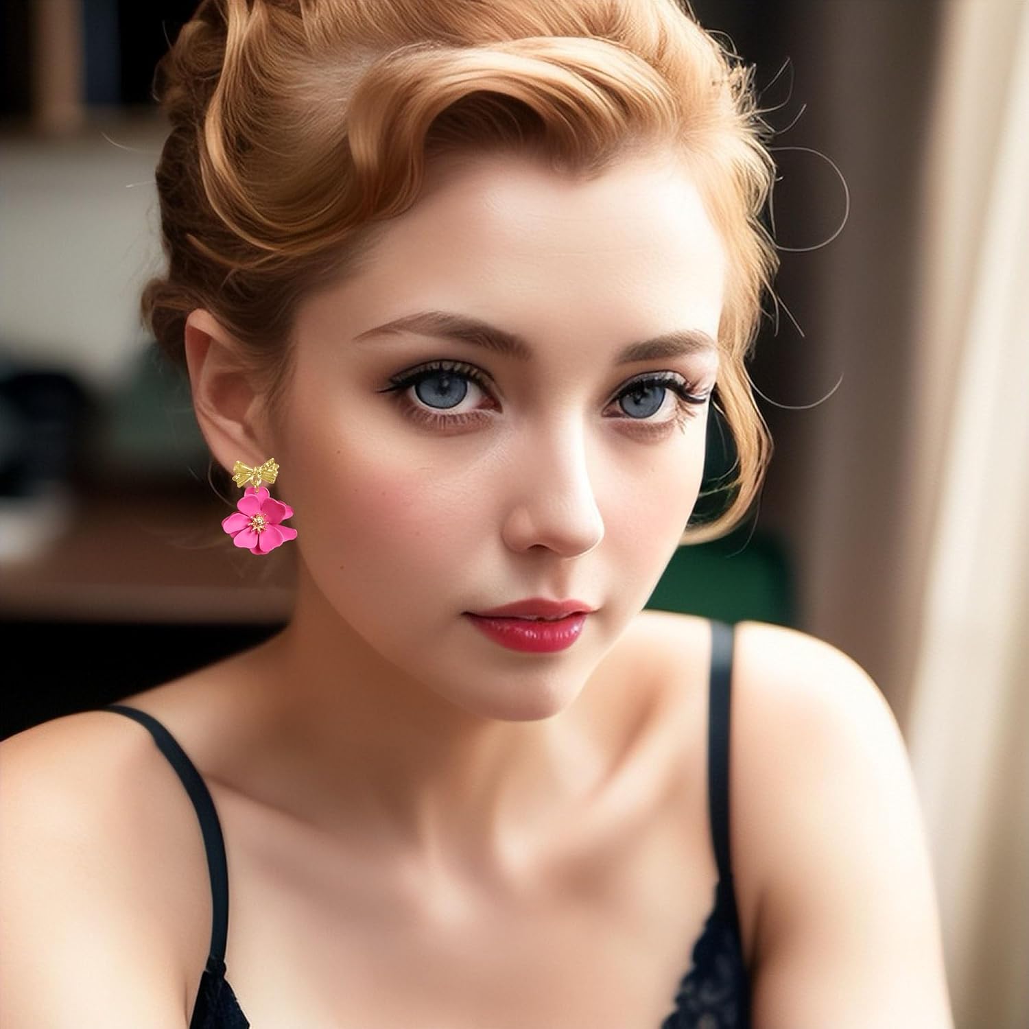 YUNXI Gold Bow Flower Stud Earrings Boho Matte Floral Earrings Romantic Cool Trendy Jewelry for Women - Image 3
