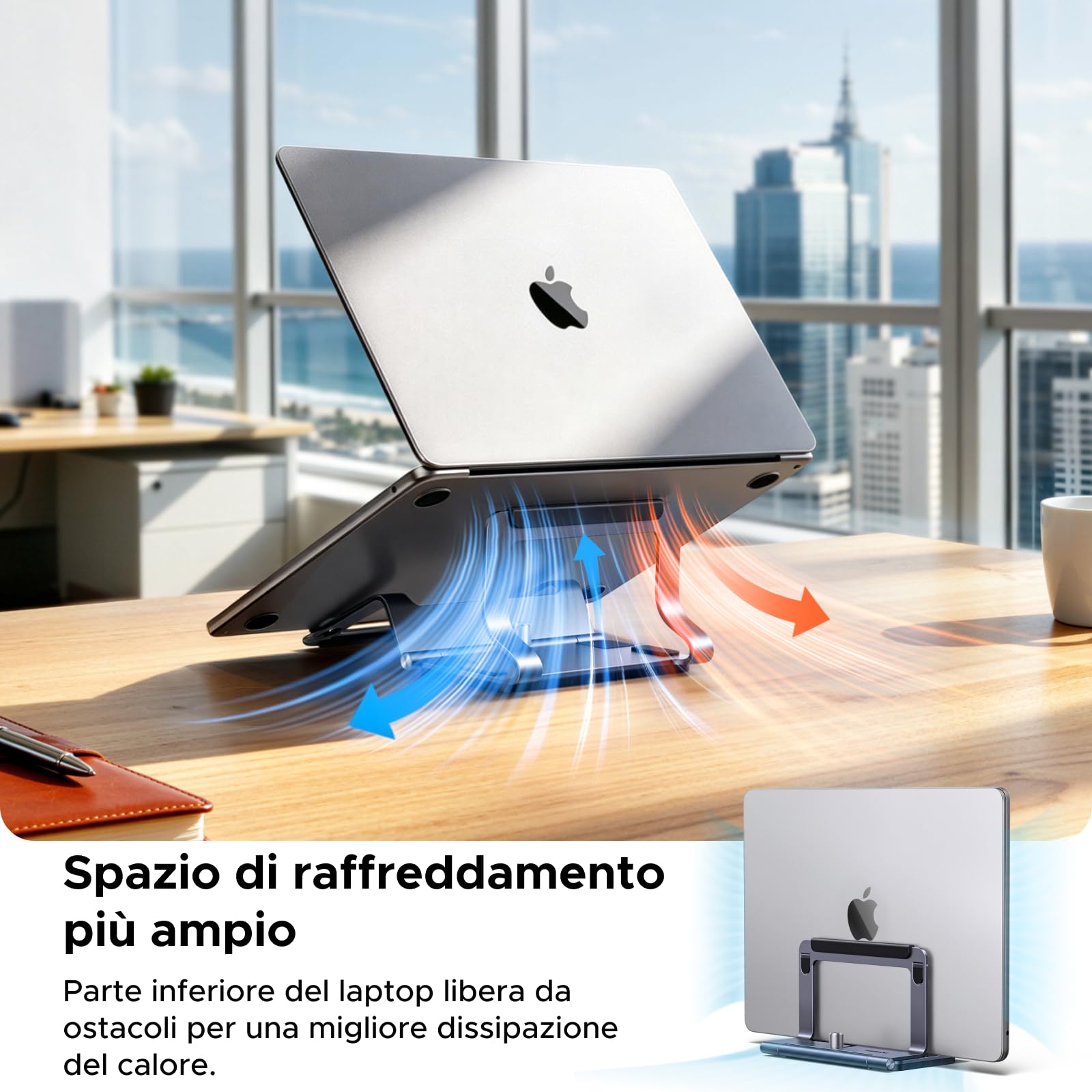 UGREEN Supporto Verticale Orizzontale 2 in 1 per Laptop Regolabile Stand per PC Portabile Salvaspazio Compatibile con MacBook Pro Air MateBook Chromebook Surface Dell HP iPad Pro Air Grigio