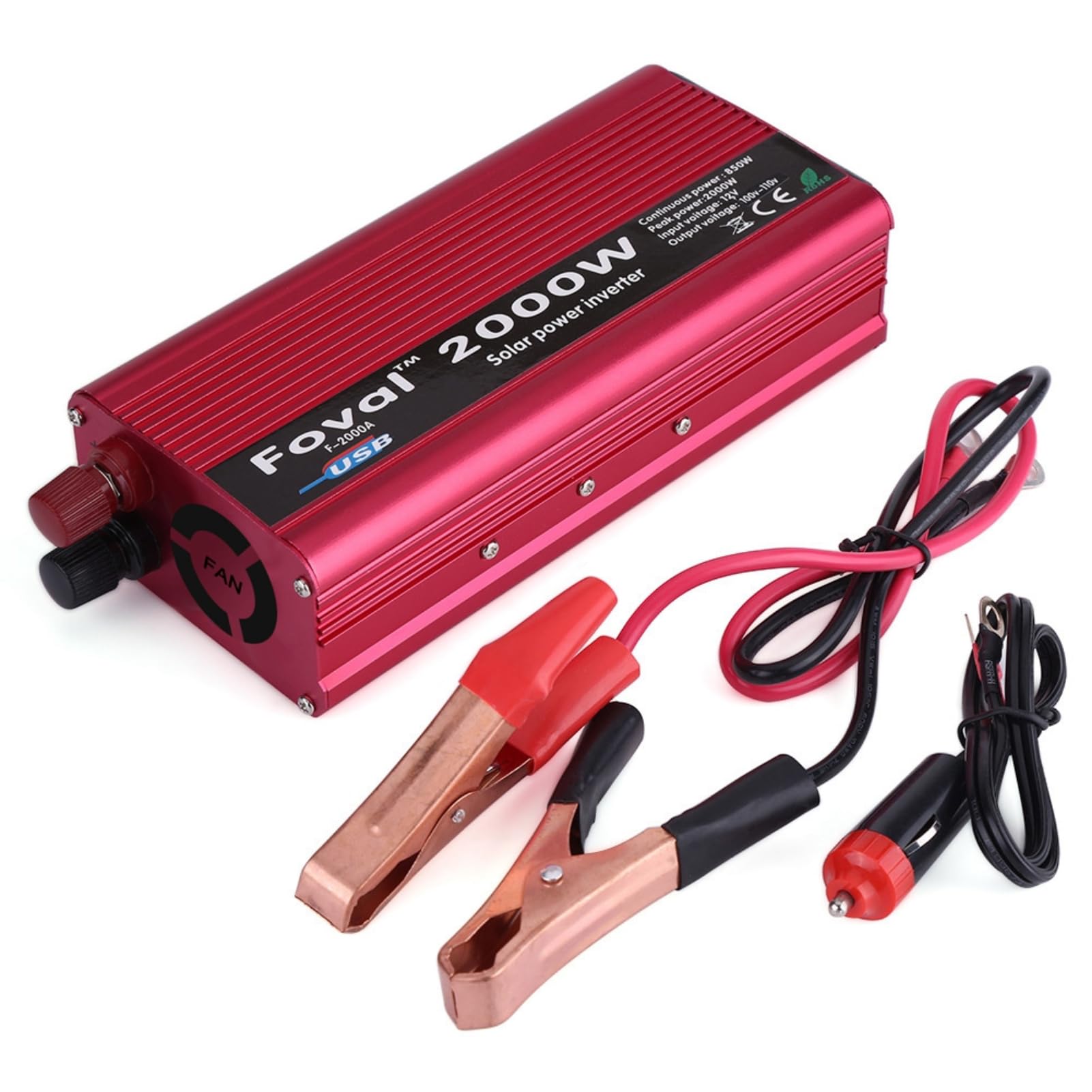 Inversor de Potencia 2000W para Automóvil Convertidor 12V DC a 110V AC con USB Compatible con Dispositivos Electrónicos en Vehículos de Cualquier Marca Ideal para Viajes y Uso Diario