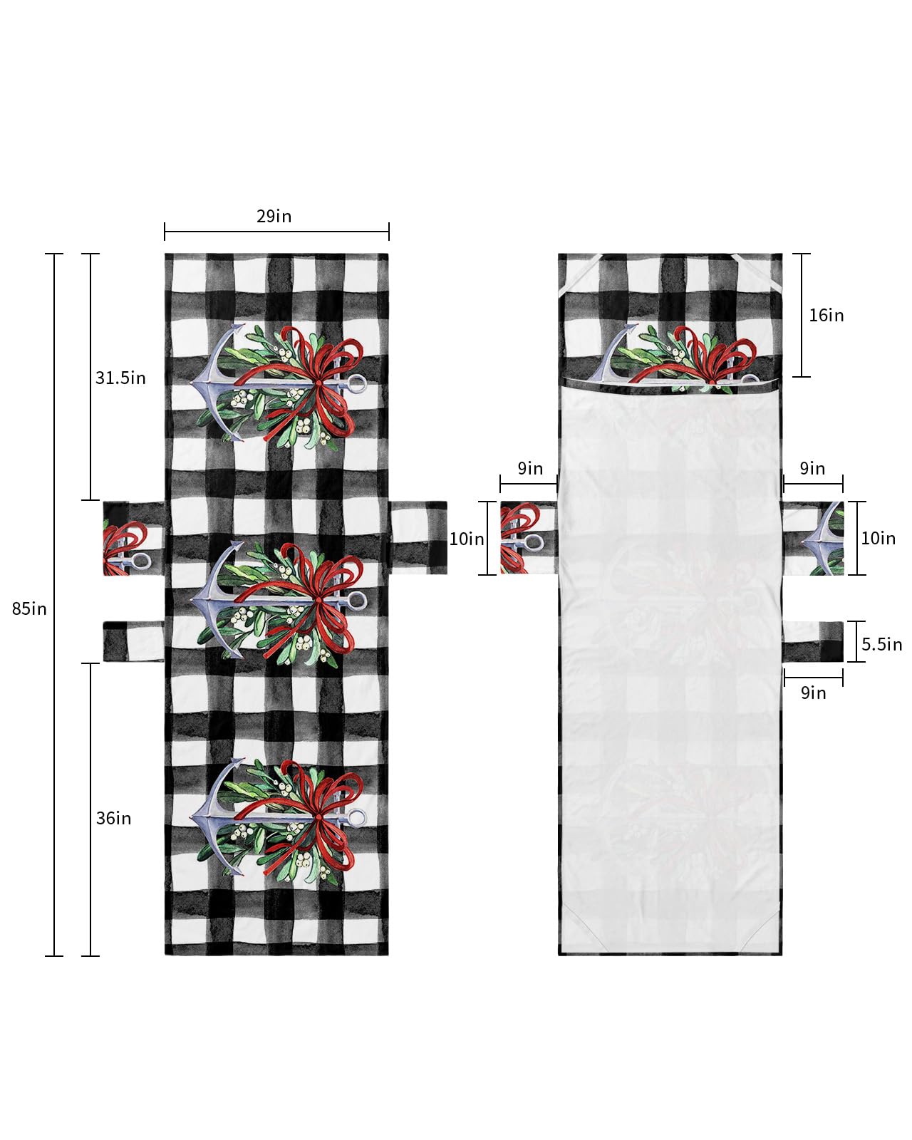 Christmas Beach Lounge Chair Towel Cover, Soft Chaise Lounge Towel with Side Pockets Patio Pool Chairs Cover for Beach/Pool Sunbathing 29x85 Red Green Botanical Bow Knot Anchor Black Plaid