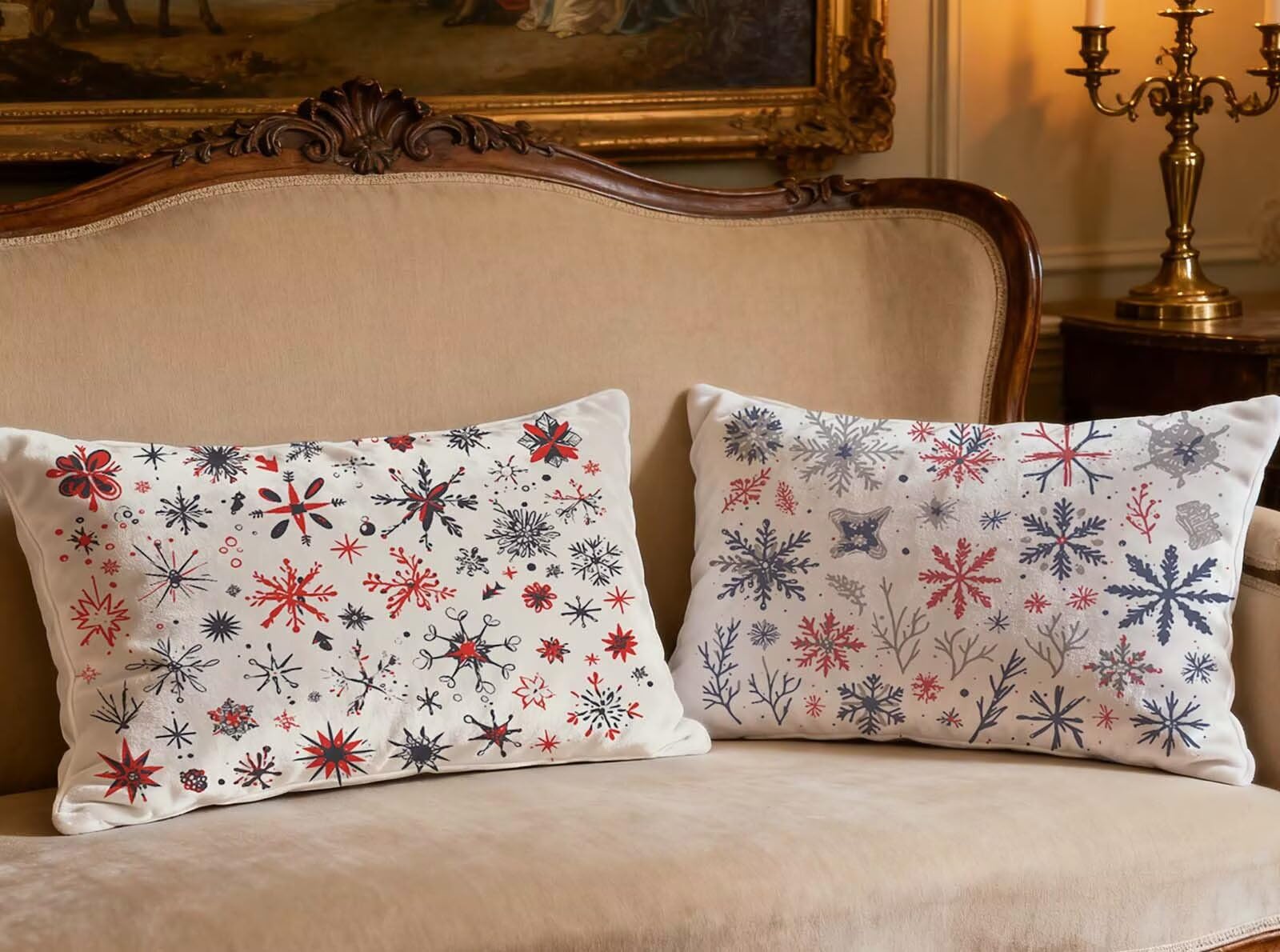 Housse de coussin Noël pour décoration salon : lot de 2 taies rectangulaires