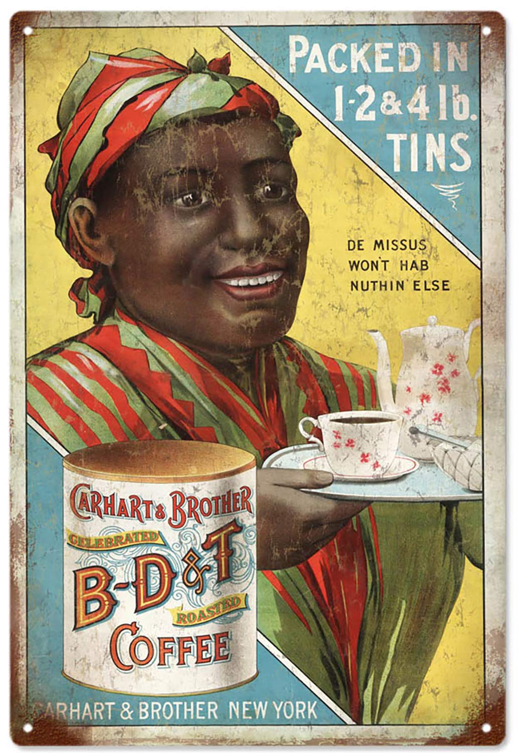 ILYIBGO Carhart& Brothers New York B-D&T Roasted Coffee Advertisement Sign Vintage Metal Tin Sign for Men Women,Wall Decor for Bars,Restaurants,Cafes Pubs,12x8 Inch