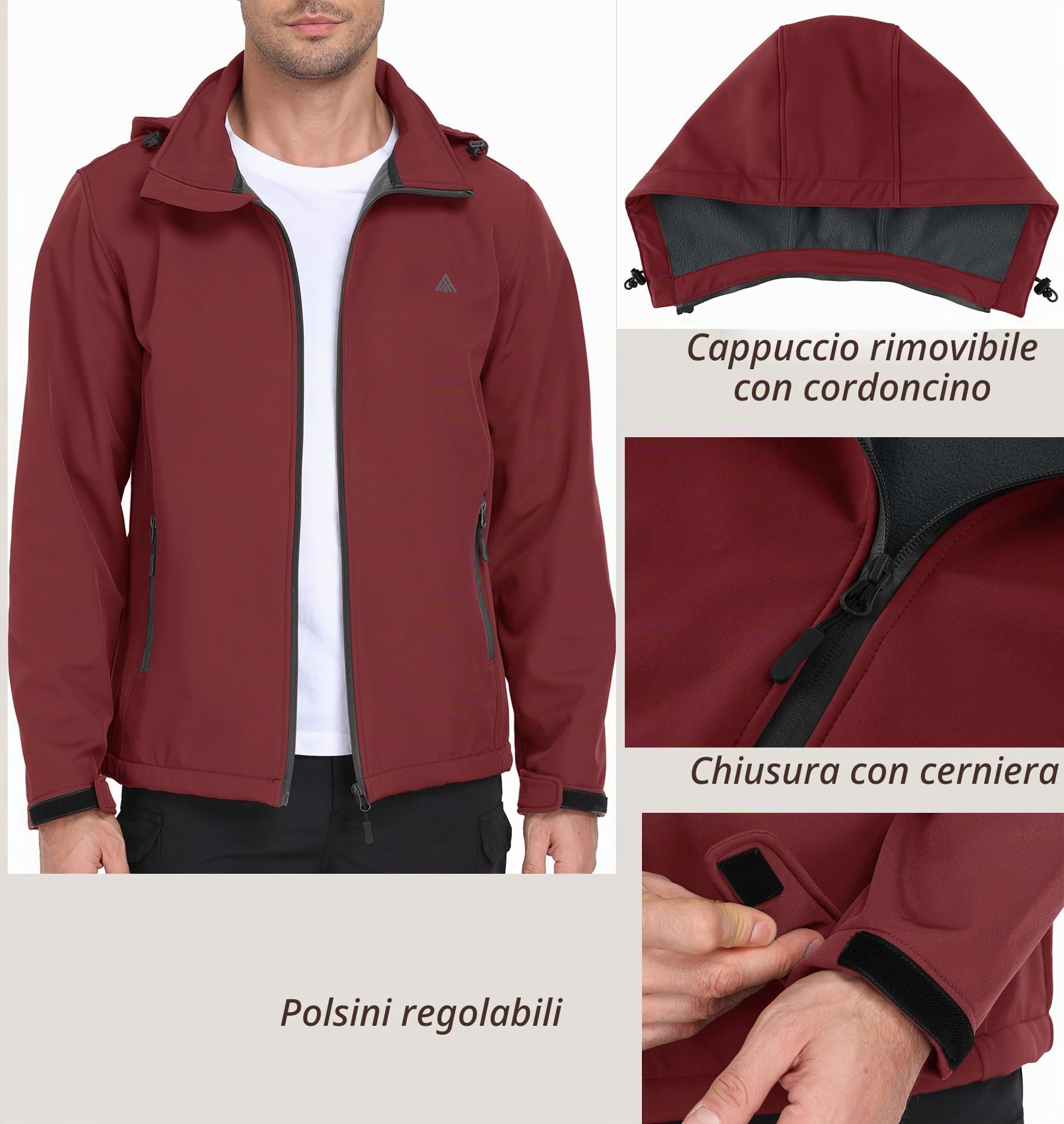 ZITY Giacca Softshell da Uomo Giacche da Escursionismo con Cappuccio Impermeabili Giacca Invernali in Pile con Tasche Cappotto Trekking Outdoor per Campeggio Pesca
