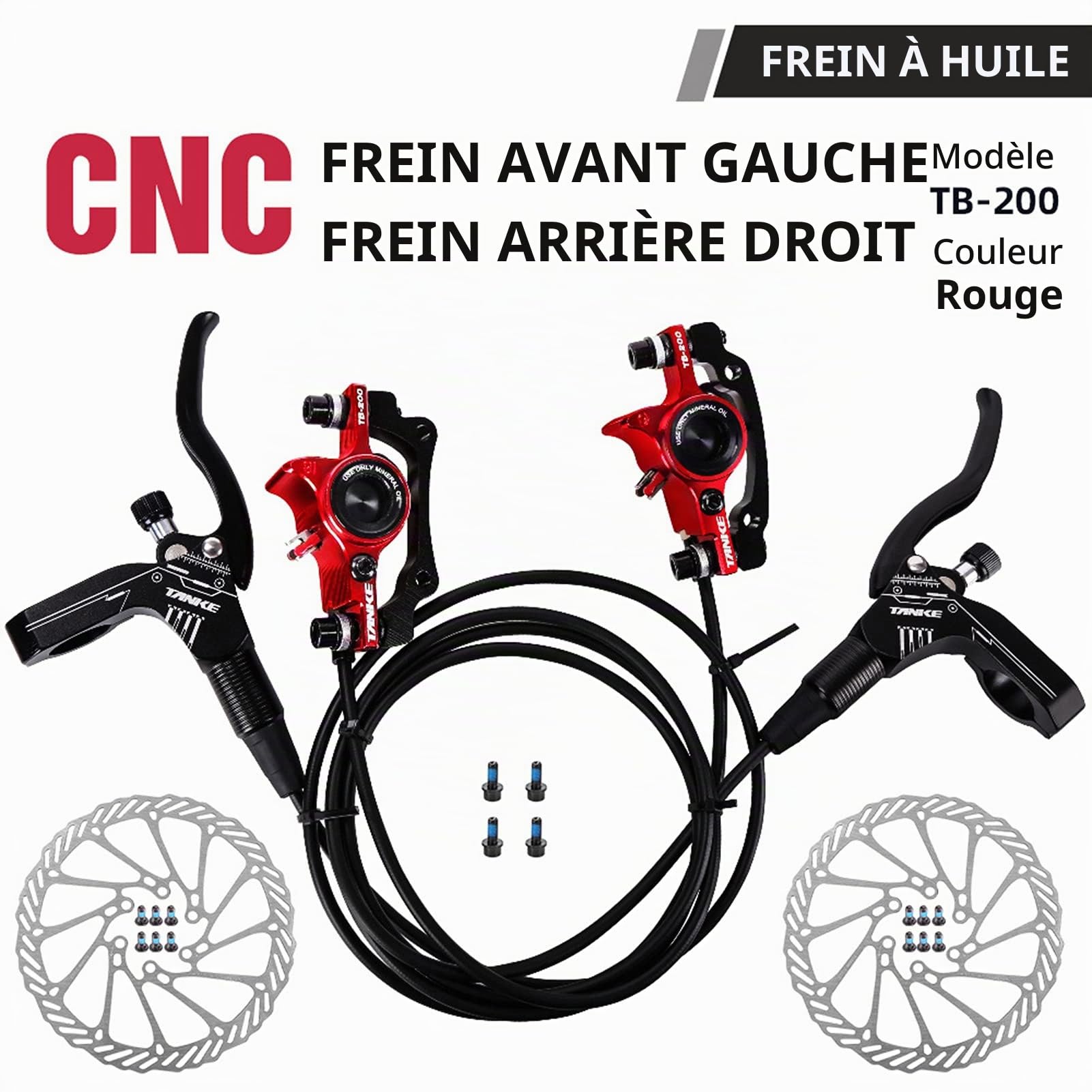 Ensemble d'étriers de Freins à Disque hydrauliques pour vélo pour VTT Kit de Levier de Frein Gauche Droite avec Rotor à Disque 160mm Red