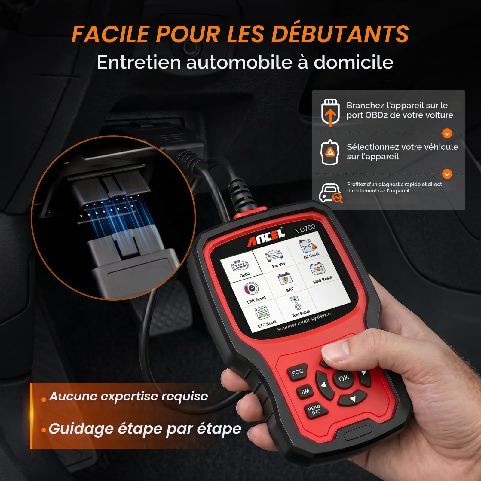 ANCEL VD700 Valise Diagnostic Auto, 8 Reset pour Voiture VW Audi Skoda Seat