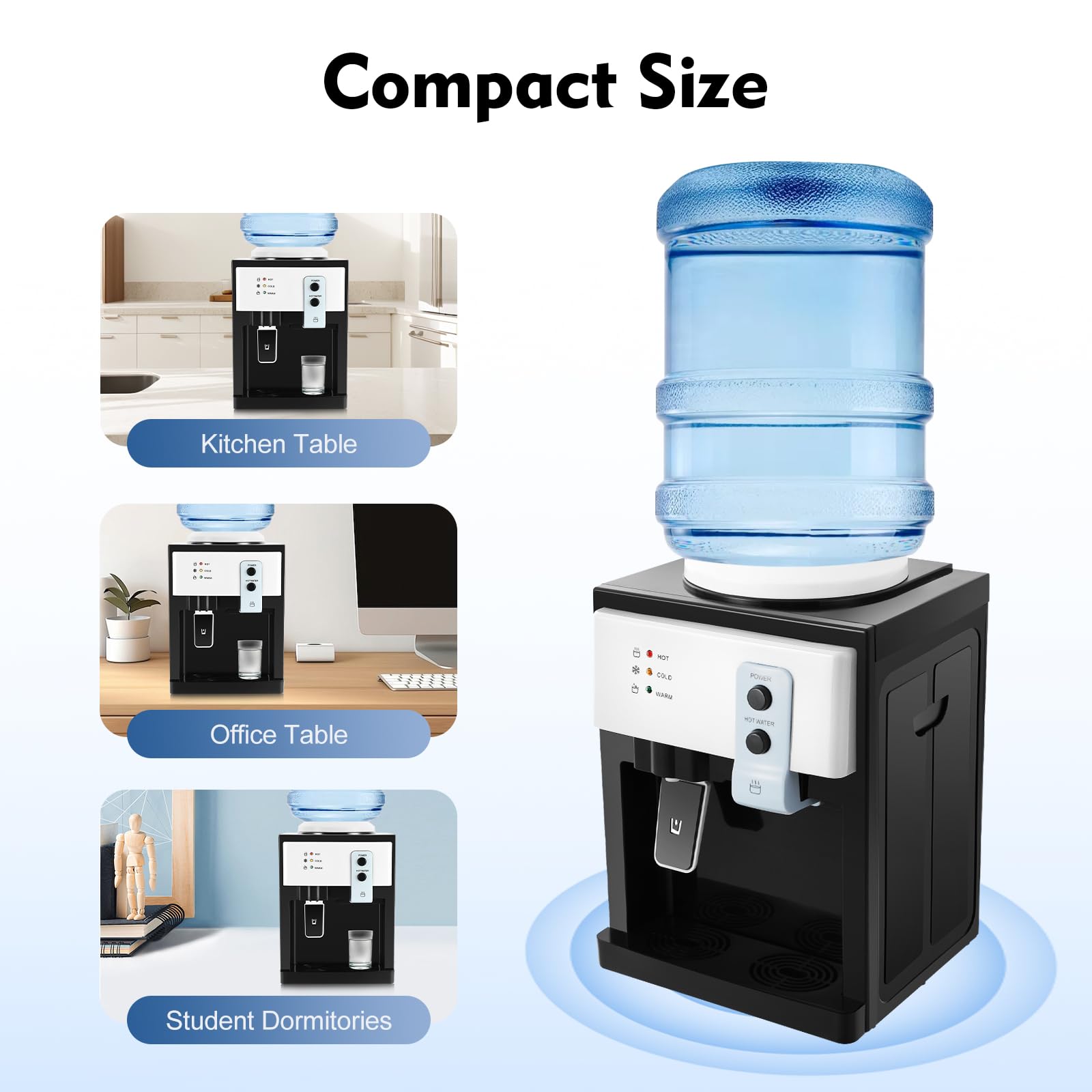 Fontaine à Eau Chaude et Froide Électrique, Distributeur d'eau Bureau Maison, Chauffage Rapide Eau Chaude ≥90°C Eau Froide ≤15°C, Compatible Bidons 4,5L-18,9L, Pose Libre ou de Table, 27x24x36cm