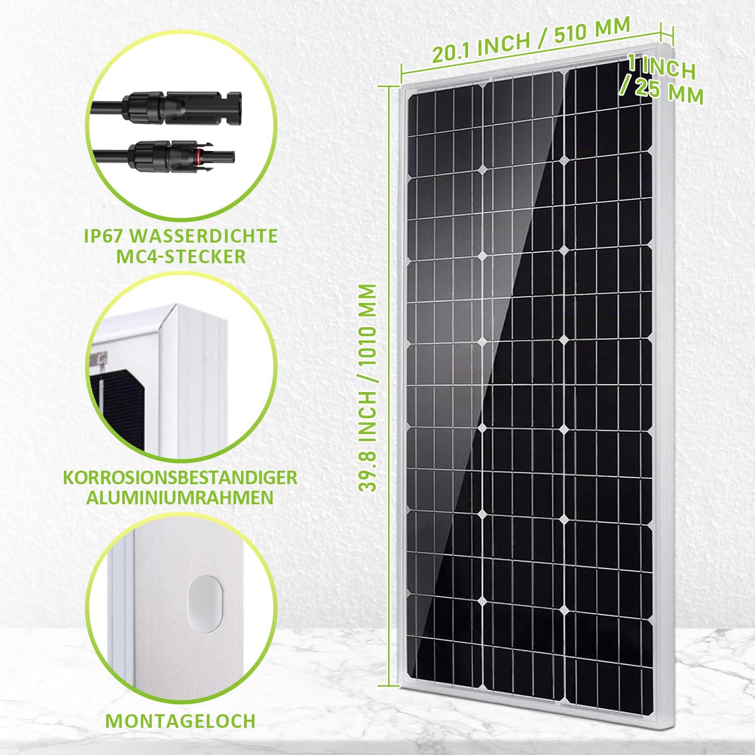 Topsolar 100W Solarpanel 12V mit Laderegler, Kabeln