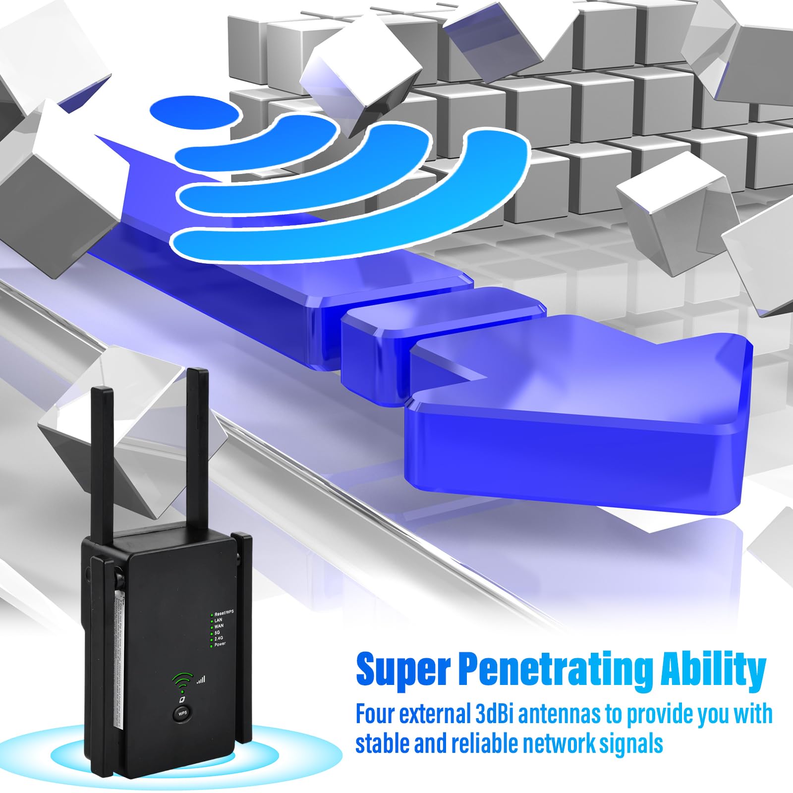 Répéteur WiFi 1200Mbps Puissant 2025 - Extendeur WiFi Double Bande 5GHz/2.4GHz, 6 Antennes, 2 Ports LAN, Amplificateur WiFi Compatible Toutes Box Internet