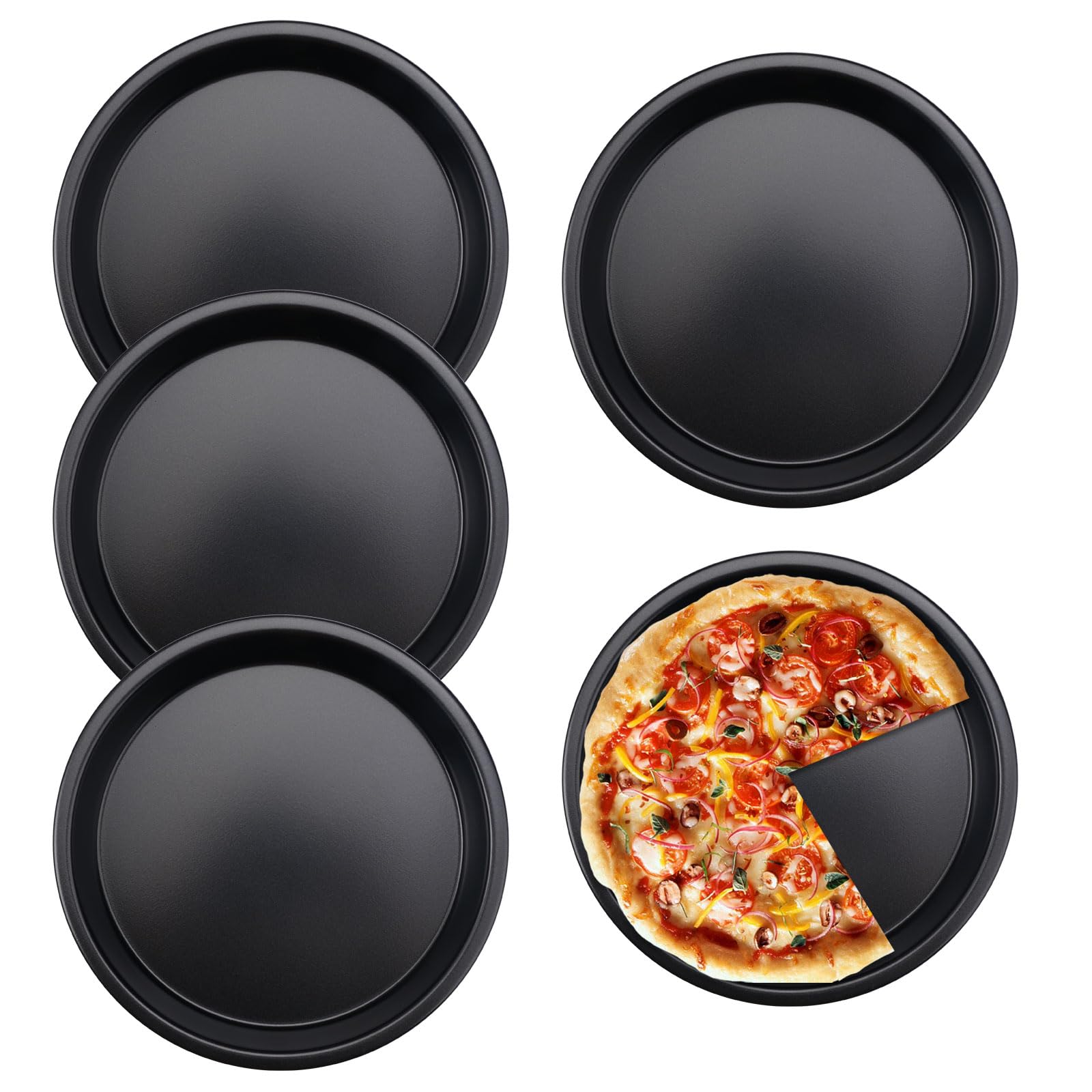 Herogo Pizzaplaat, set van 4, diameter 26 cm, roestvrij staal, met antiaanbaklaag, zwart, ronde bakplaat, ovenplaat voor bakken en serveren, gezond en duurzaam, gelijkmatige warmte en eenvoudige