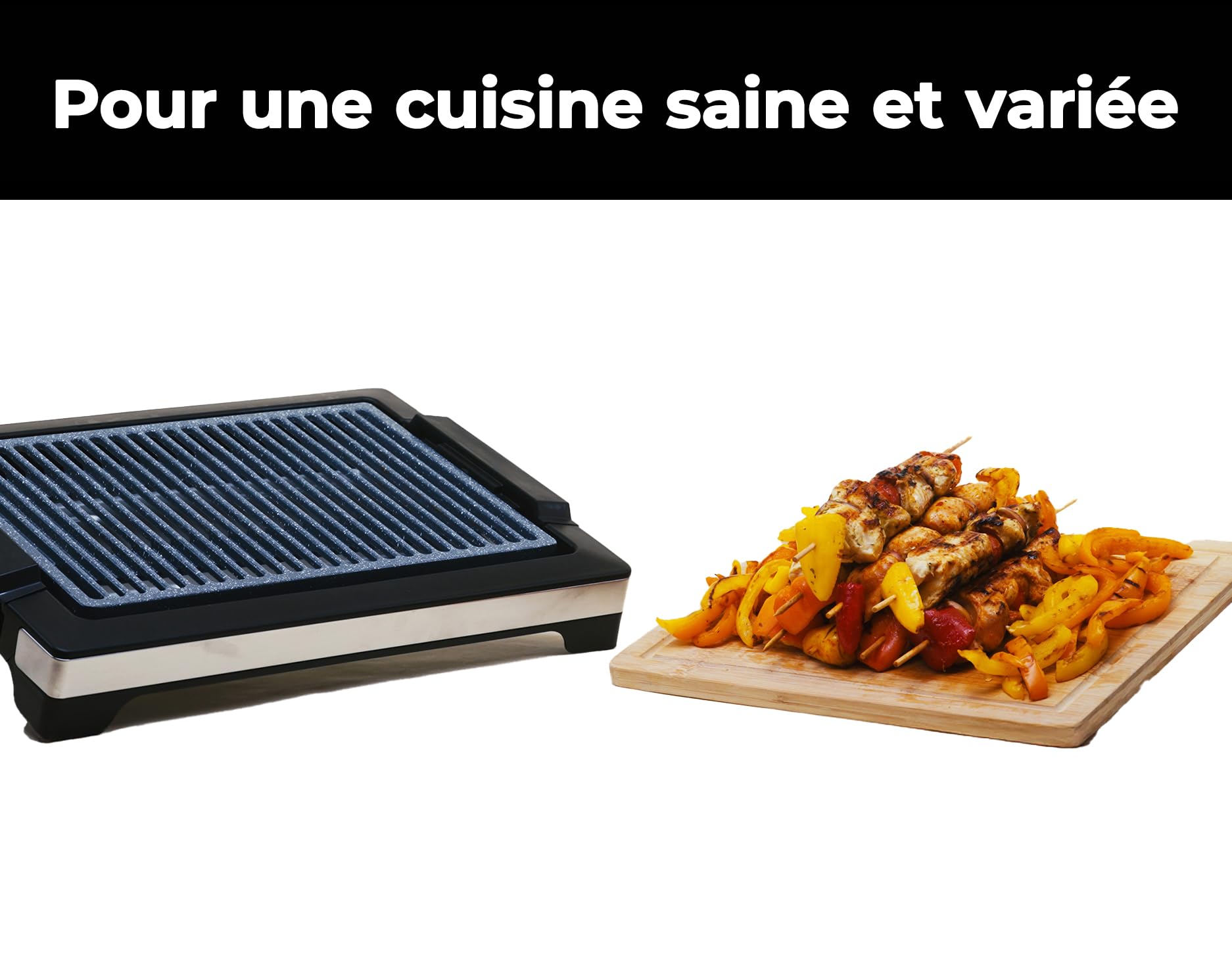 LITTLE BALANCE 8863 Easy Nopifas, Barbecue électrique 4-6 personnes, Plaque sans PFAS, Antiadhésif, Tout type d'aliments, 2000 W, Noir