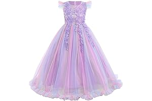 Vestido de fiesta para niñas con flores y encaje