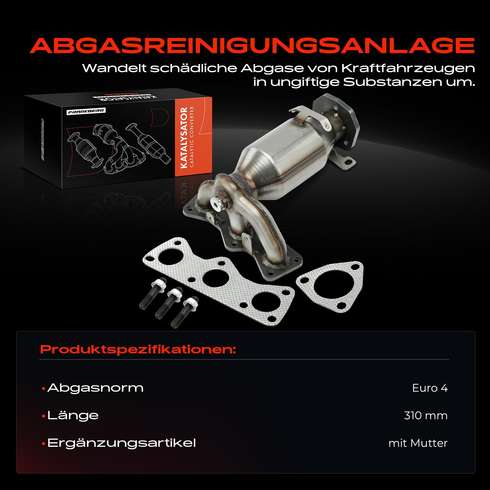 Frankberg Katalysator Benzin Kompatibel mit Fabia I 6Y2 6Y3 6Y5 1.2 2001-2005 Polo 9A 9N 1.2 2002-2007 Motorcode: AWY Replace# 03D253052X