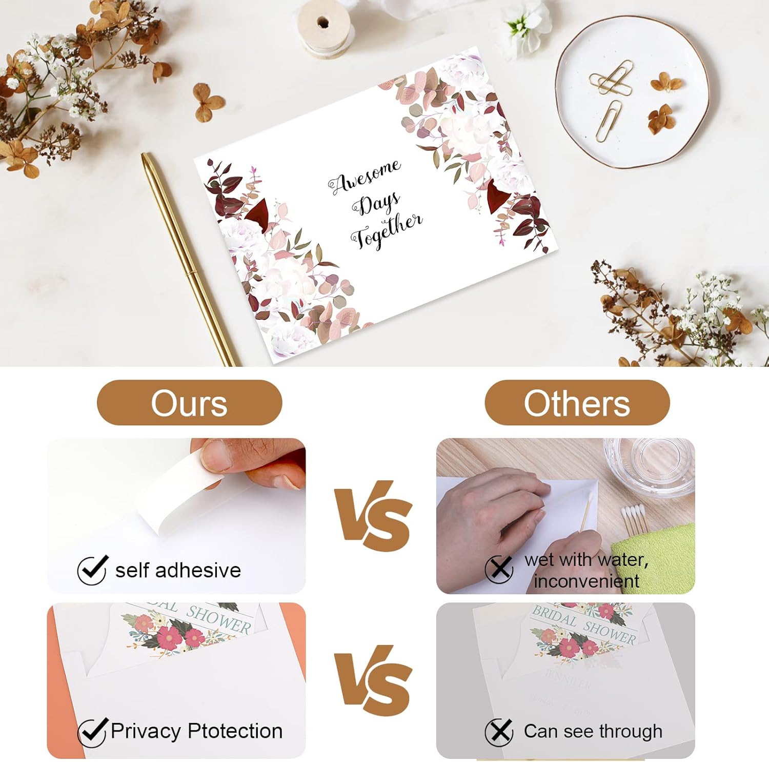 Goefun 100 Pack Blank Invitations with Envelopes, 5 x 7 Postcards and A7 Envelopes Self Seal for Wedding, Graduations, DIY Cards, Thank You Cards & All Occasion - Image 3