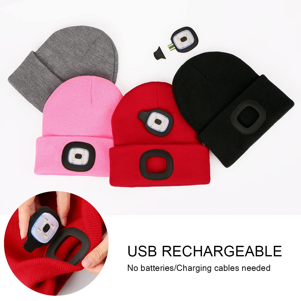 YunTuo Beanie with The Light for Kids, Unisex USB Rechargeable Headlamp Hat Winter Knitted Night Lighted Cap Flashlight, Gifts for Kids Boys Girls (Grey)