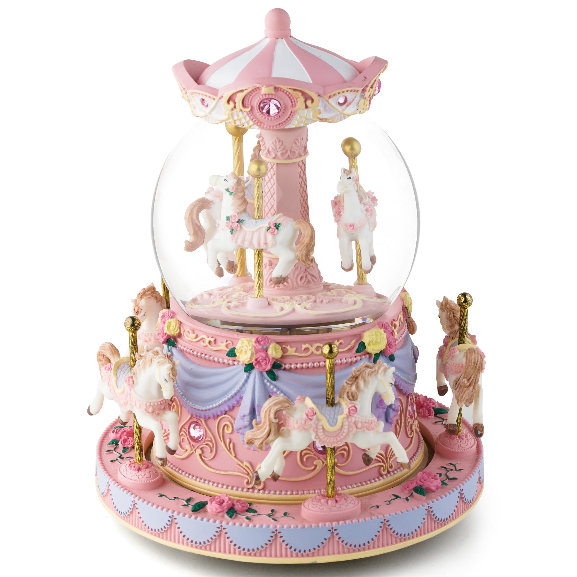 Carousel,Carillon con neve a forma di globo musicale, regalo per anniversario, compleanno, per moglie, figlia, fidanzata, mamma, San Valentino, giostra con luci gioca castello nel cielo