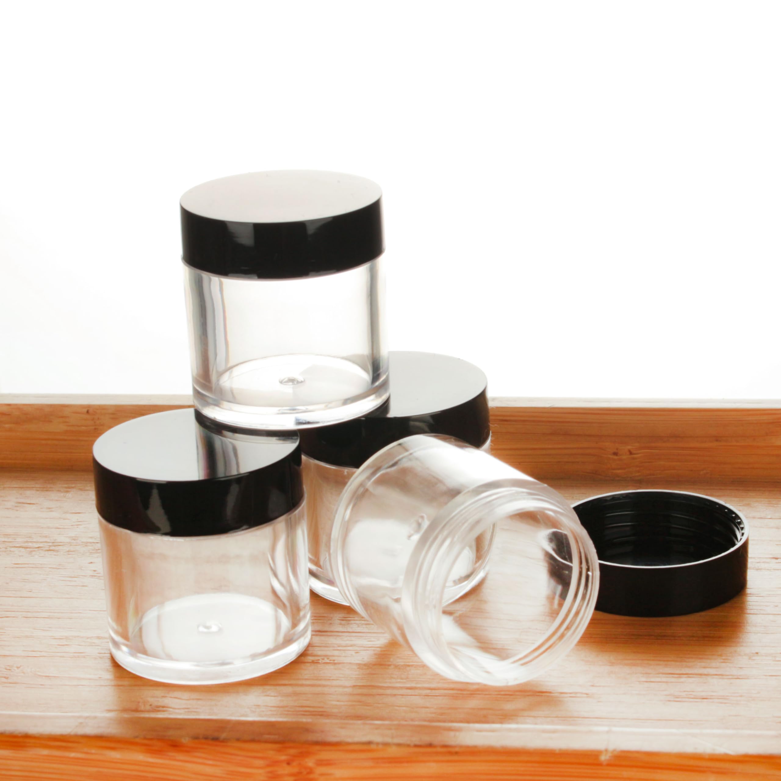 COSIDEA 24 barattolini contenitori vuoti in plastica, rotondi, da 10 g, neri; barattoli per glitter per unghie, contenitori per refill di cosmetici, confezione da 24 pezzi