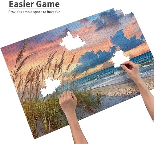 Miniatura 3 de Rompecabezas de 1000 piezas para adultos, rompecabezas de playa, puesta de sol, formación de madera, arte de pared para sala de estar, accesorios de