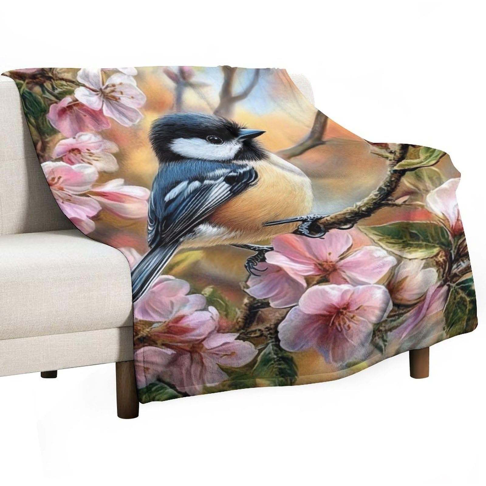 Jubonexis Little Chickadee Bird in Flower Anti Pilling Throw Blankets Cozy Durable Blanket for Bedroom Living Rooms Couch Sofa Bed 50"x60"