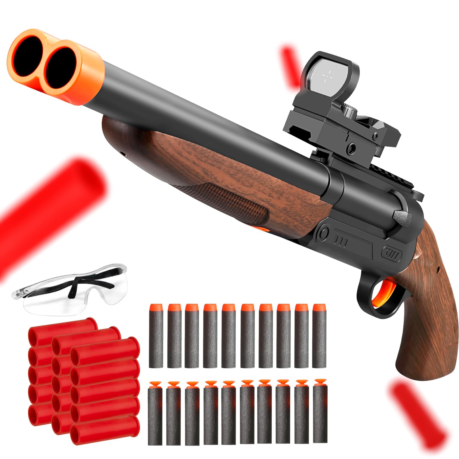 Safe Toy Double Barrel Gun for Boy with Ejecting Shell Soft Bullets,Realistic Model Shotgun Toys Foam Blaster Play Gun Toy with Soft Bullet Look Real Action Model for Children (Double_Brown)