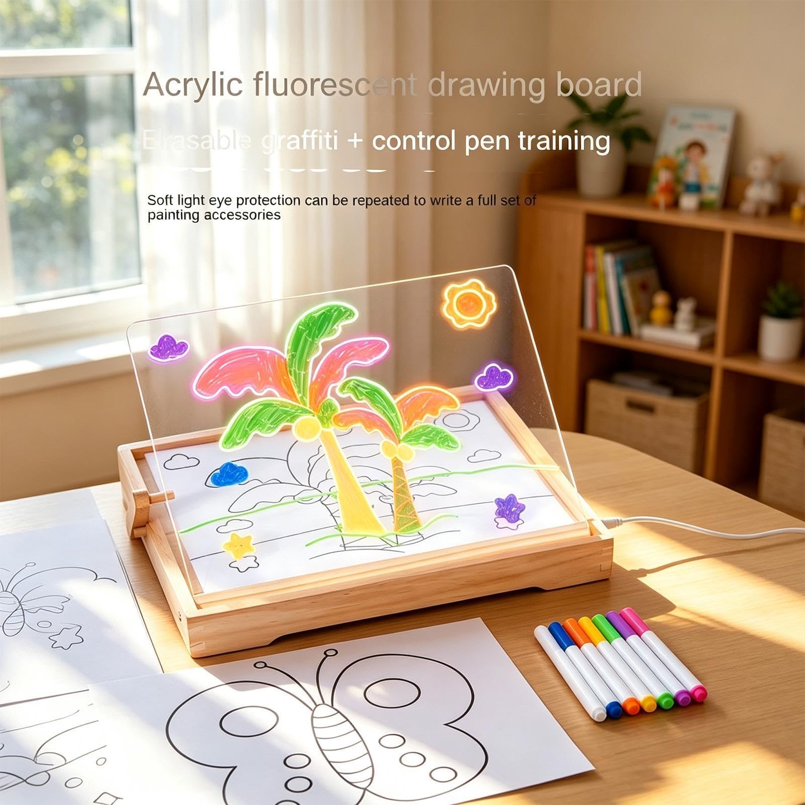 Lavagna da disegno a LED, ricaricabile, con pennarelli | Lavagna a LED per bambini, ragazze, scuola, aula, asilo, asilo e