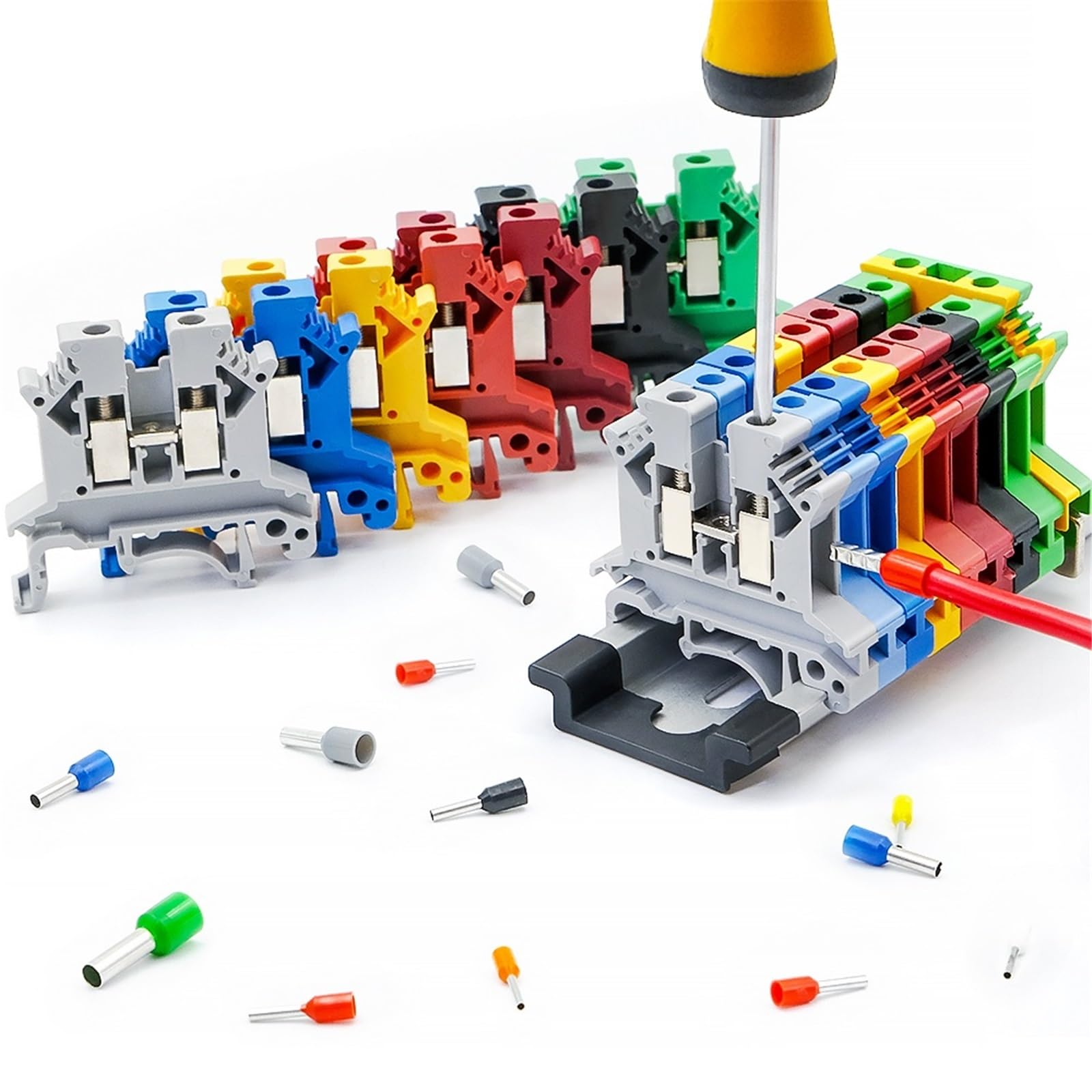 100 pièces UK-2.5B 24-12AWG Din Rail fil conducteur bornier connecteur universel vis connexion bornier bloc UK2.5(Red)