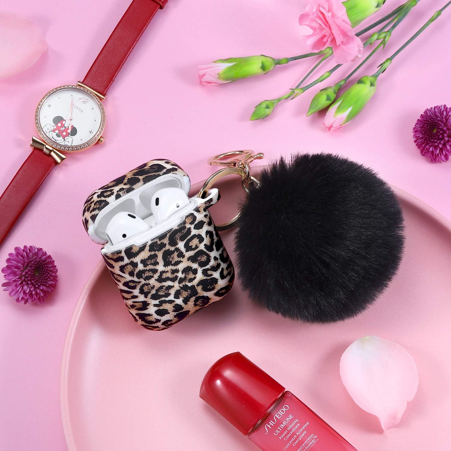 Limited Leopard Airpod Case Cover, Full Protect Silicone Skin for Women Lady with Apple Aipod 1&2 Charging Case, Front LED Visible