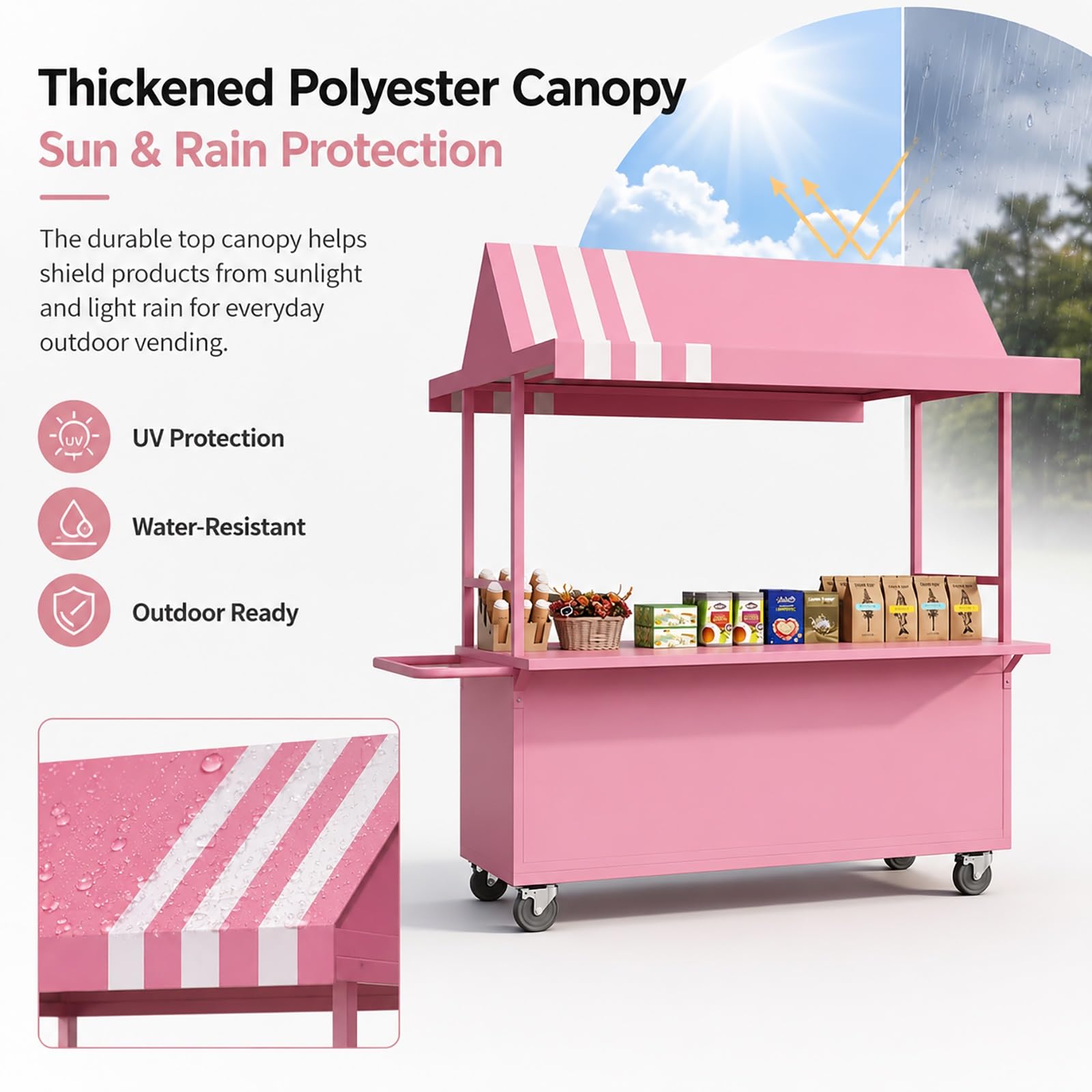 Puesto de Venta con Toldo, Puesto Ambulante Profesional con Ruedas, Stand de Venta con Compartimento de Almacenaje, Puesto para Ferias y Puesto para Mercadillo Exterior(Yellow)