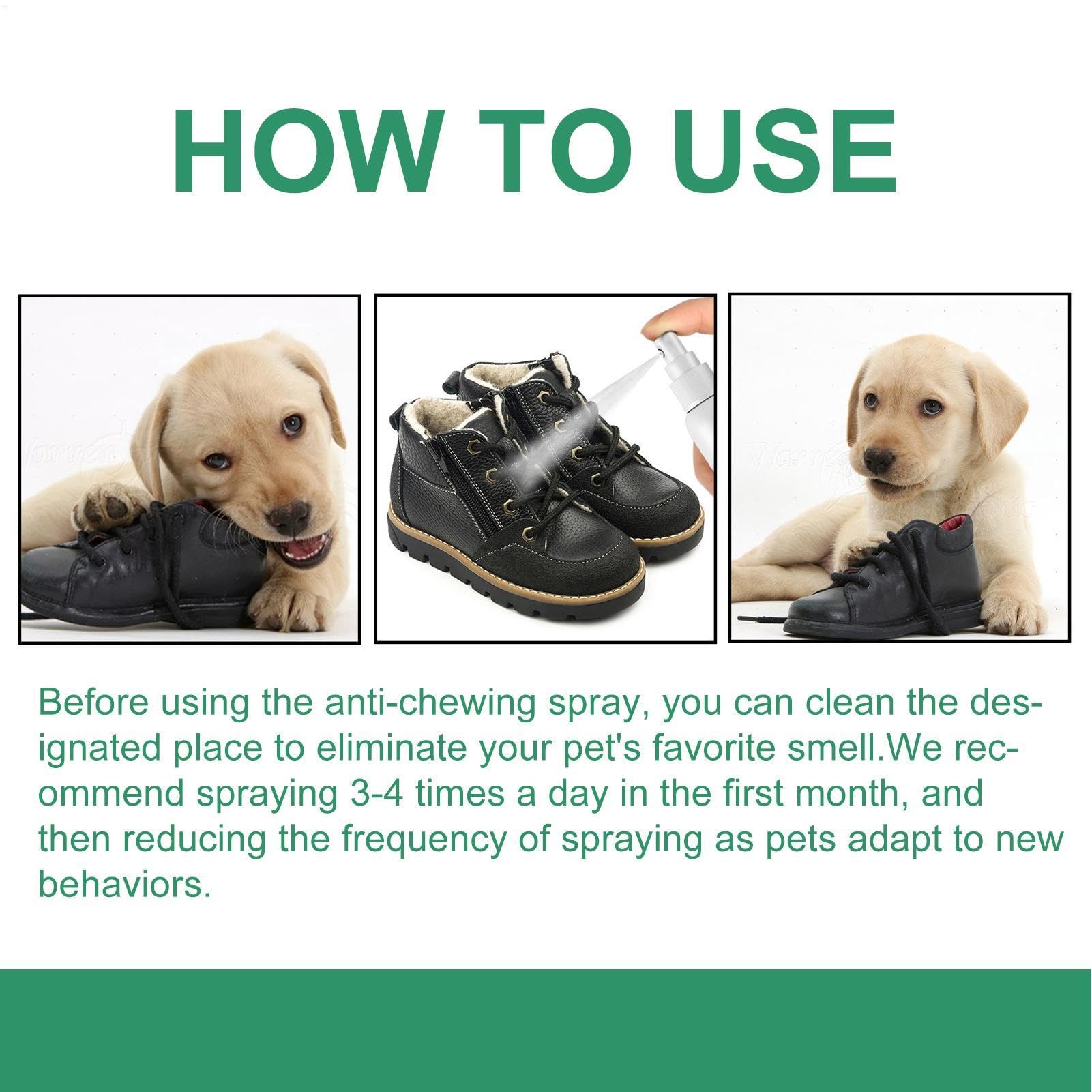 Spray anti-mastication et léchage pour chien, anti-mastication amer pour aider à l'entraînement comportemental, spray naturel et efficace pour arrêter de mâcher le léchage des meubles,