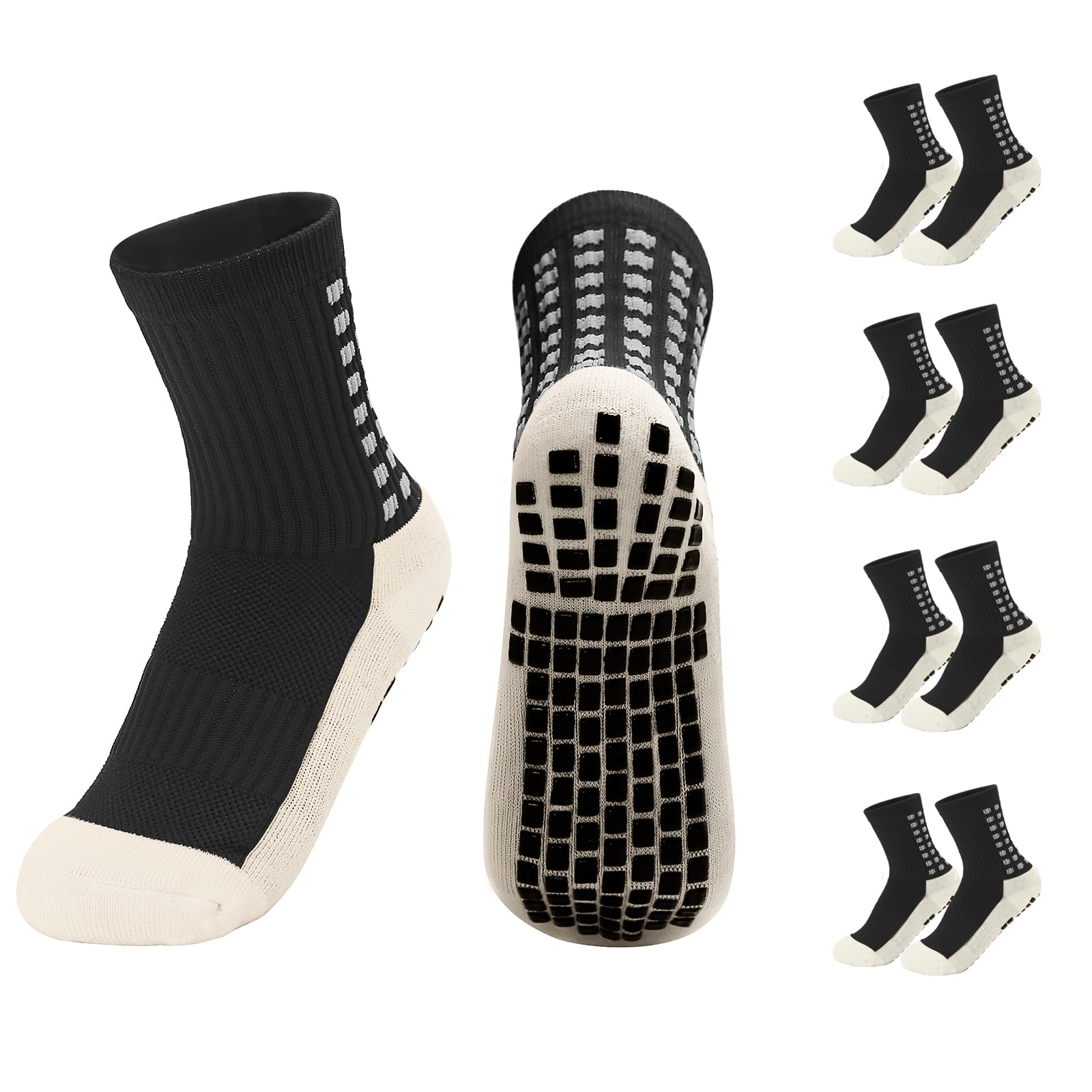Yufree 4 Pairs Youth Grip Soccer Socks Grip Socks Kids Boys Girls Athletic Sport for Baseball Football Basketball