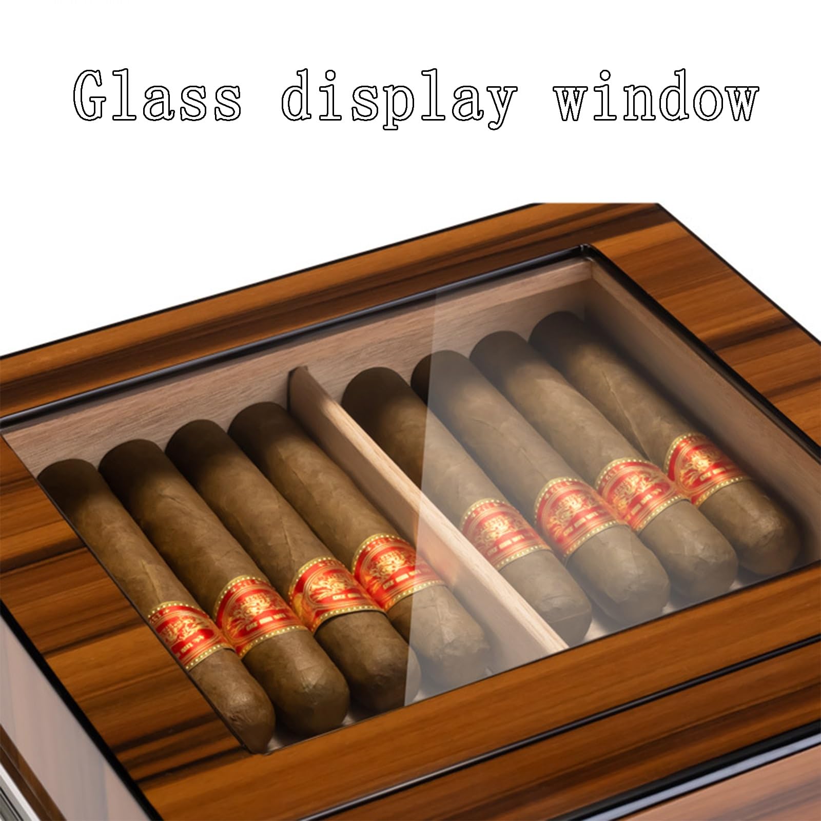 Großer Humidor-Schrank mit Großem Fassungsvermögen, Desktop-Zigarrenkiste mit Aufbewahrungsschublade Digitales Hygrometer、Befeuchter、Trennwand、Glasplatte