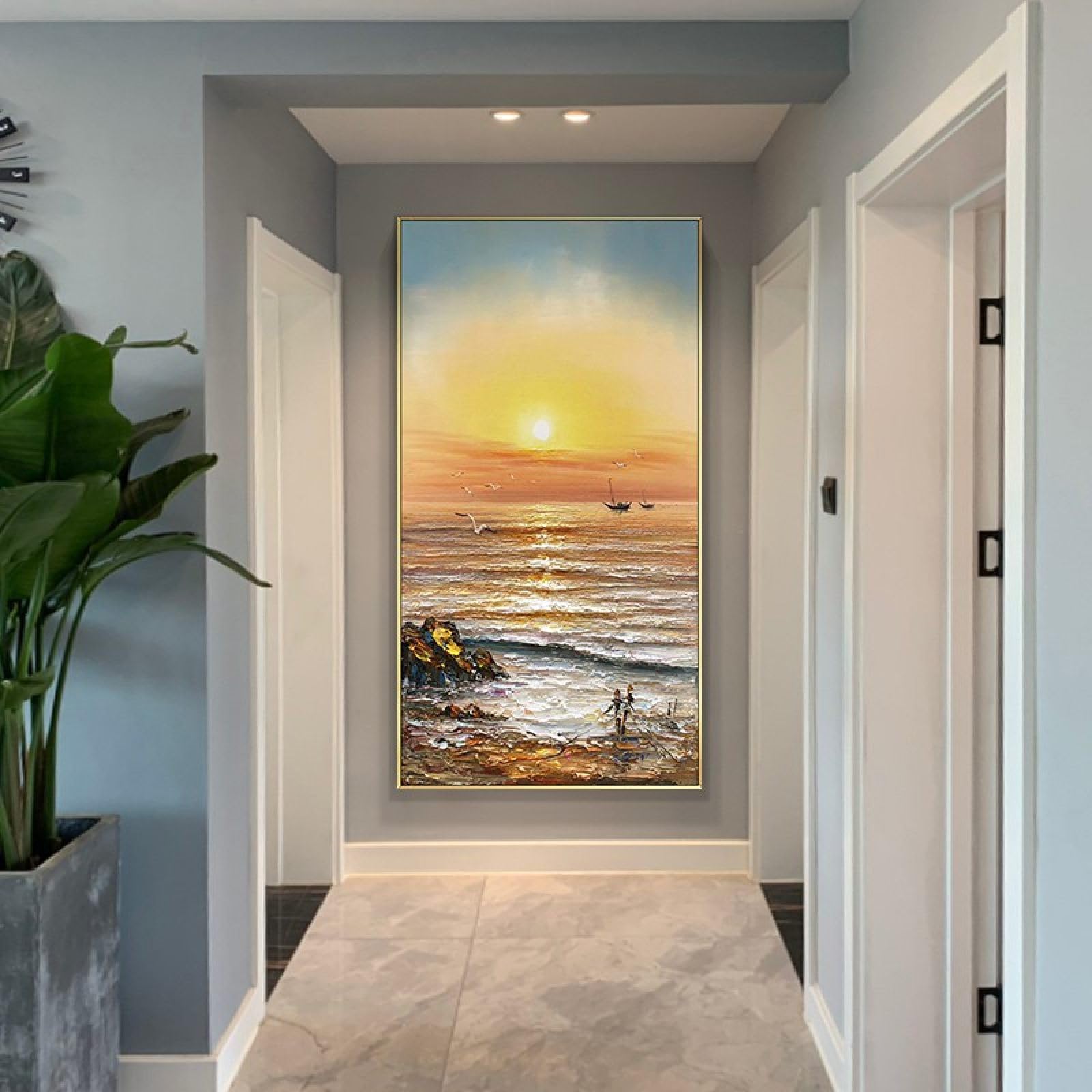 Lever de soleil peinture sur toile fait main pour instaurer une ambiance sereine et lumineuse