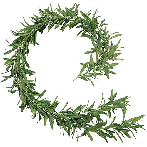 U'Artlines 2Pcs 12Ft Artificial Olive Leaf Vine Garland Faux Olives Branch Hanging Greenery Ivy Garland with Fake Fruits for Wedding Backdrop Home Office Garden Wall Door Decor