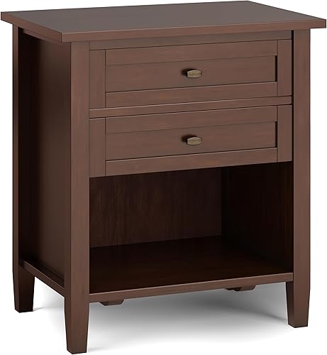 SIMPLIHOME Warm Shaker - Mesita de noche de transición de madera maciza de 24 pulgadas de ancho, color marrón rojizo, para sala de estar y dormitorio