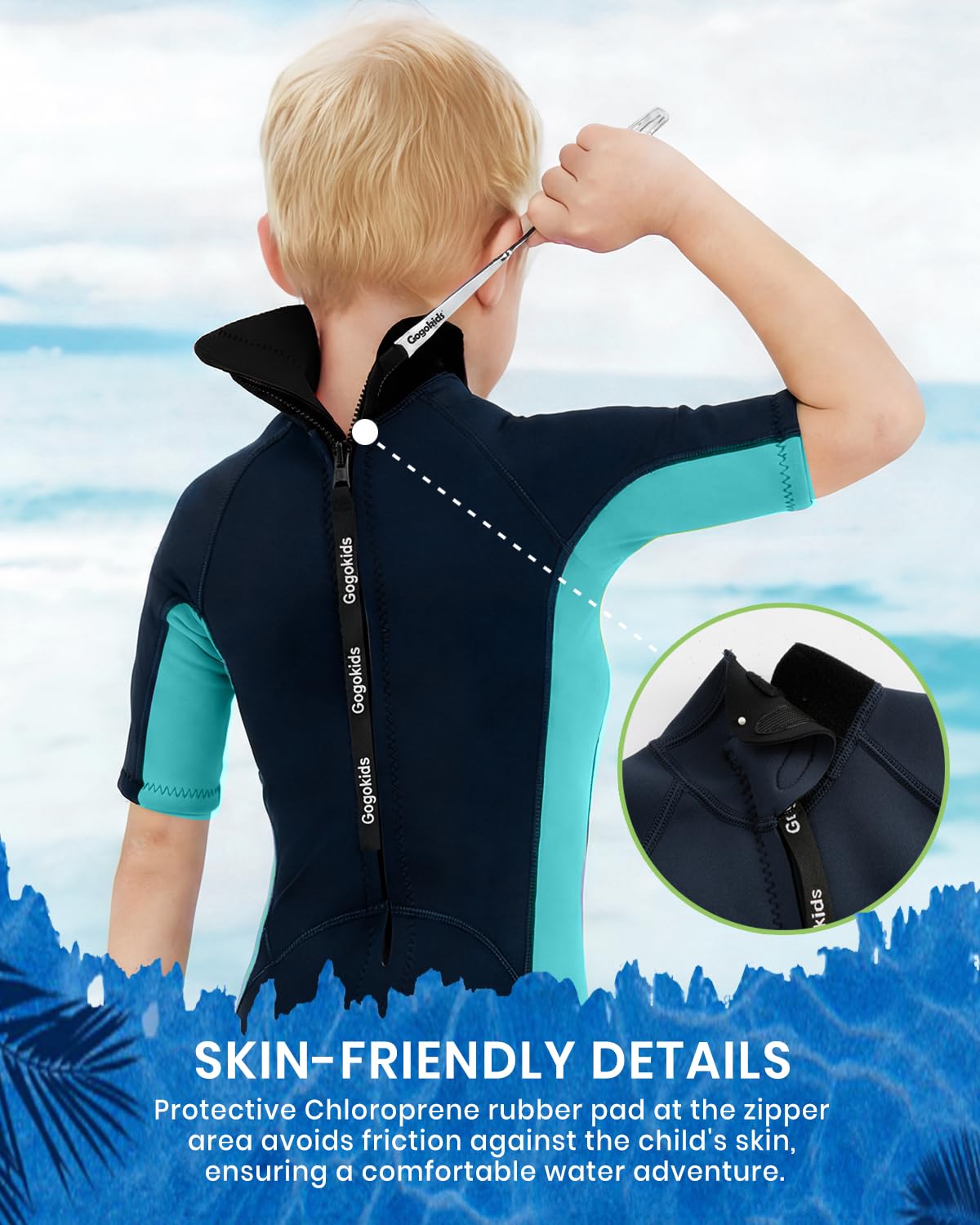 Gogokids Combinaison de plongée courte en néoprène de 2,5 mm pour garçons et filles – Combinaison de printemps pour enfants pour la natation, le surf, la plage, la piscine – Âge de 2 à 10 ans - 3