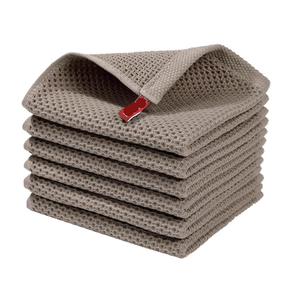 Jobaojiang 2/5pcs 12x12inch Multi-Color Waffle Weave Kitchen Dishcloths, Soft Absorbent Dish Towels, Household Cleaning Cloth(Brown,2Pcs)