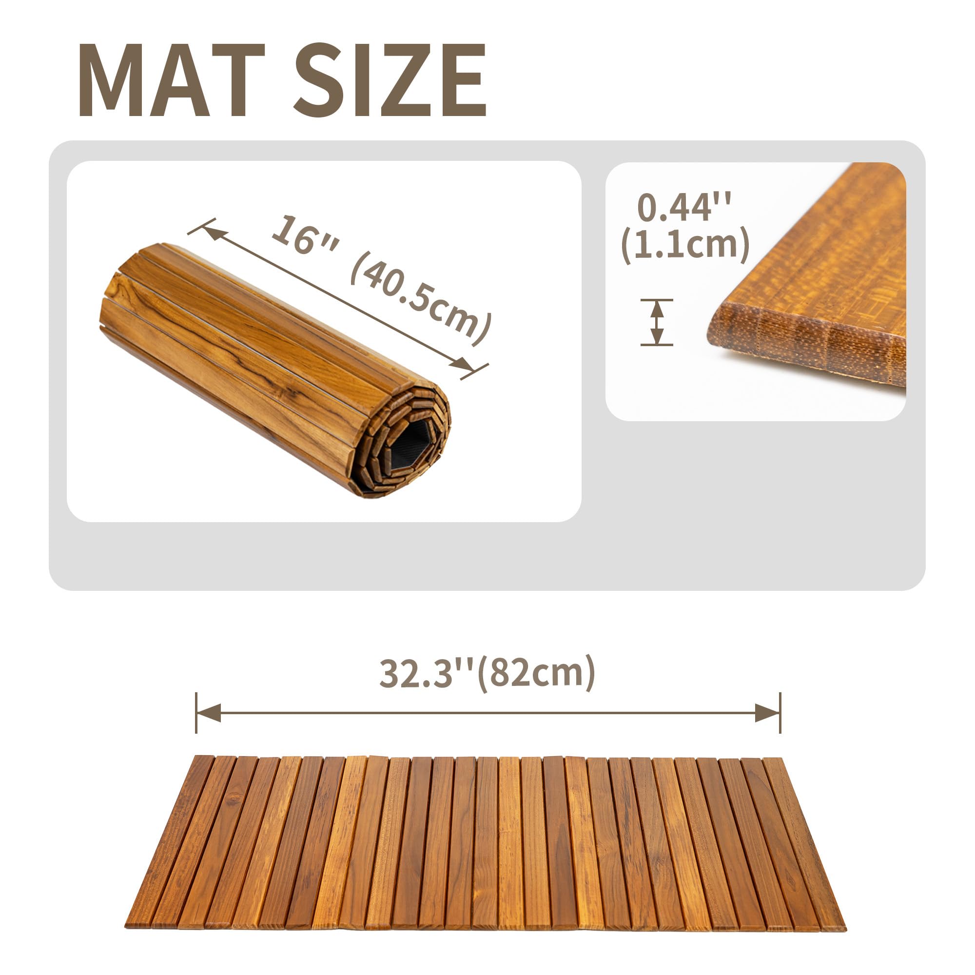 Utoplike Tappetino da cucina in teak ，con retro in gomma antiscivolo | Tappetini in legno arrotolabili per stare in piedi sul lavello, sul piano cottura o sul bancone, per l'ingresso