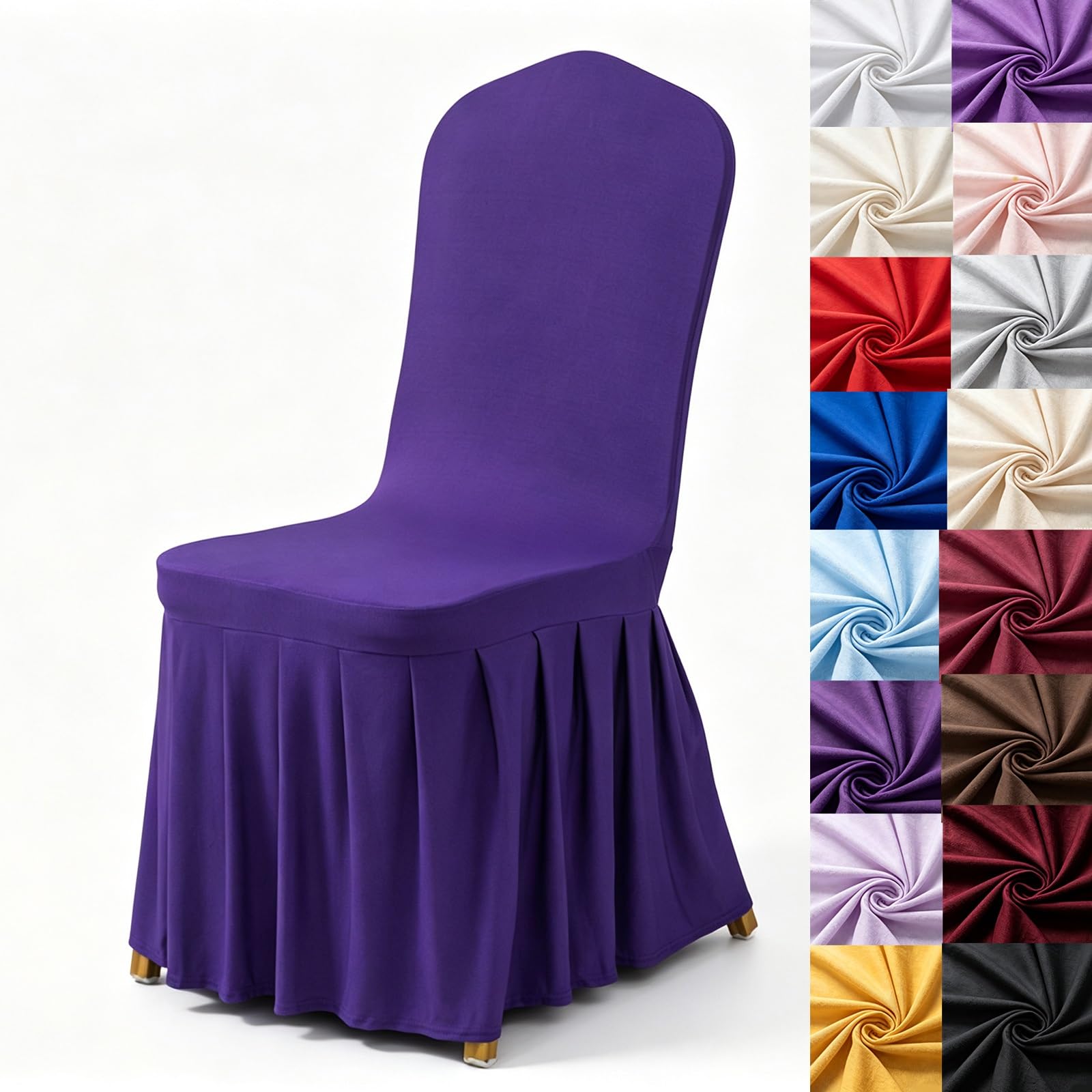 Syibelters 100pcs Chair Cover With Pleated Skirt Spandex For Hotel Banquet